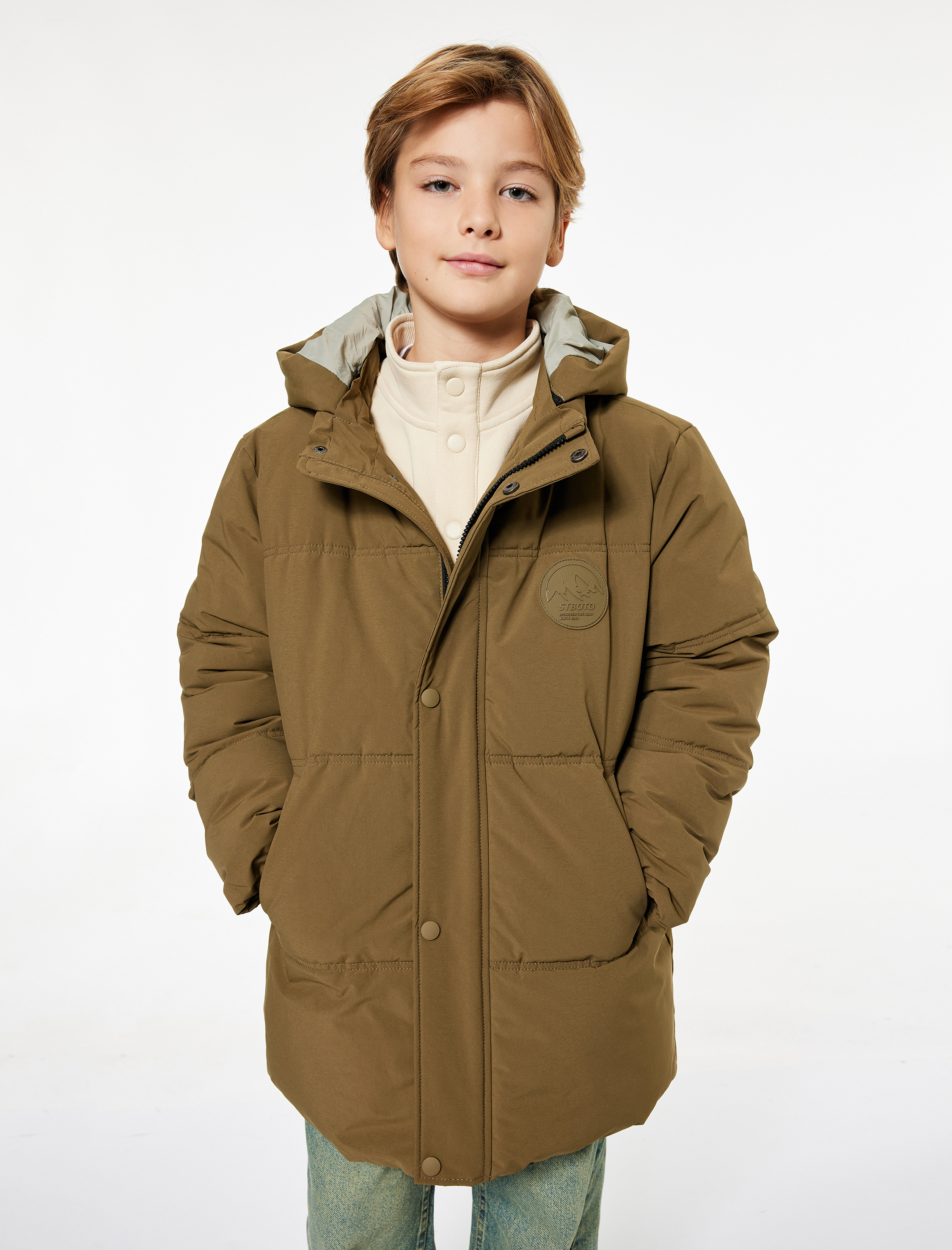  Erkek Çocuk Cep Detaylı Uzun Kollu Su İtici Kapşonlu Mont