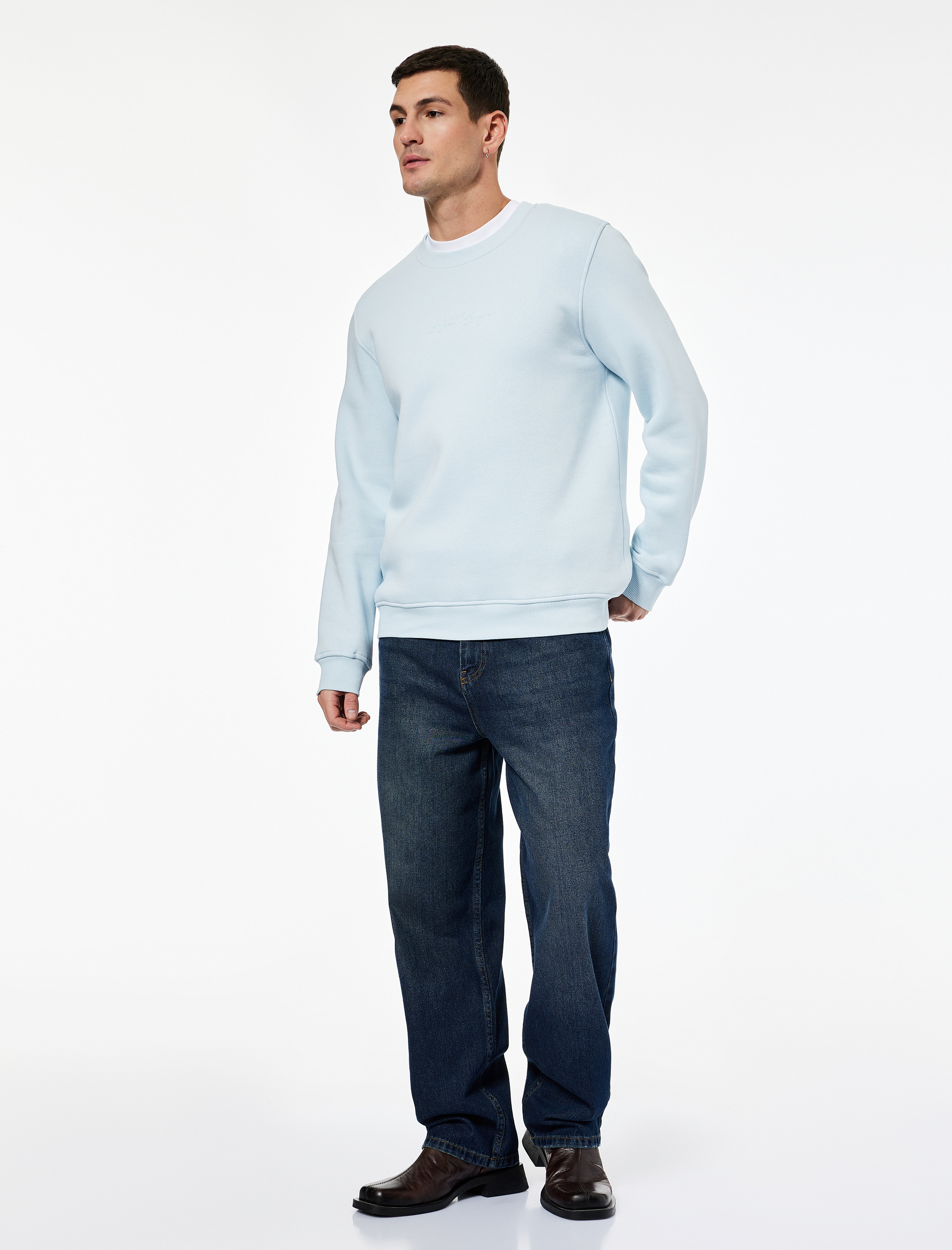   Regular Fit Pamuk Viskon Karışımlı Bisiklet Yaka Baskılı Sweatshirt