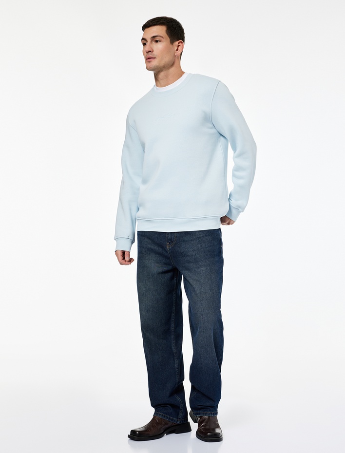  Regular Fit Pamuk Viskon Karışımlı Bisiklet Yaka Baskılı Sweatshirt