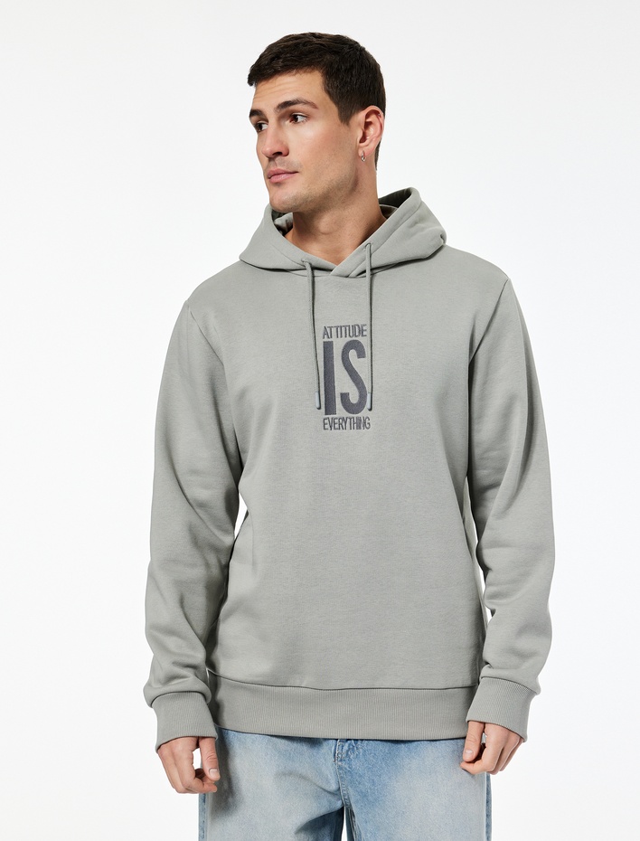 Regular Fit Uzun Kollu Baskılı Kapşonlu Sweatshirt