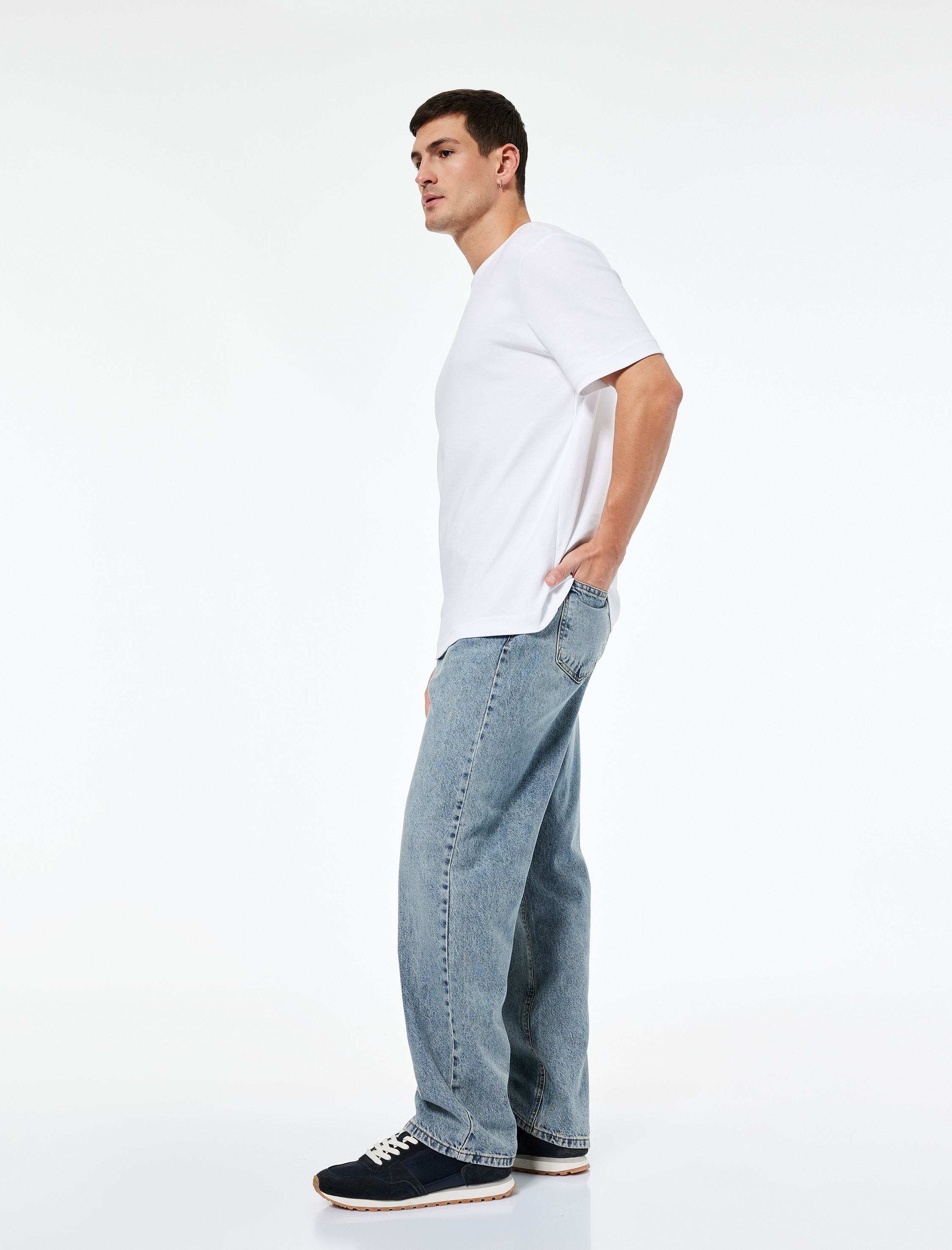   Normal Bel Pamuklu Bol Baggy Jean Pantolon