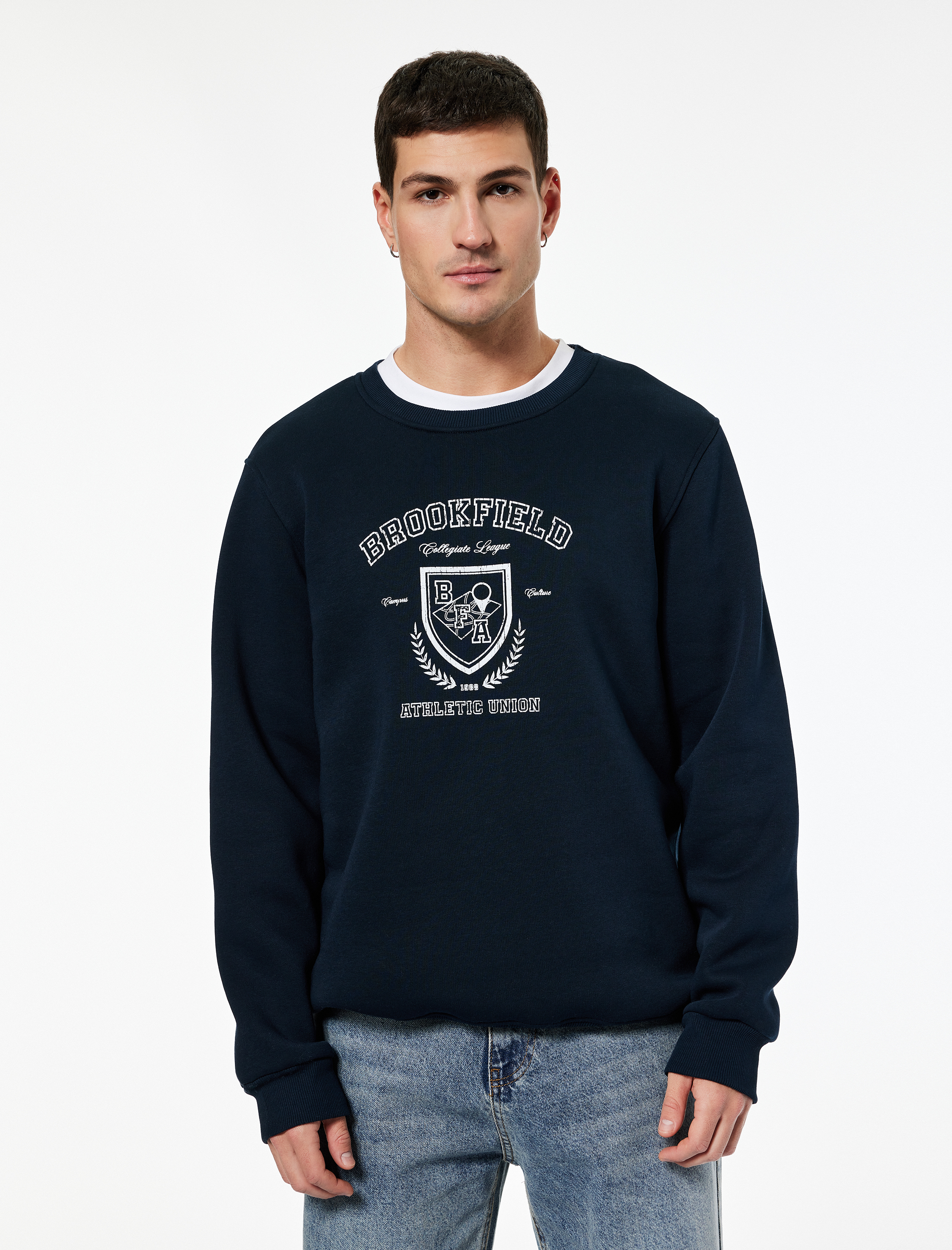   Uzun Kollu Bisiklet Yaka Baskılı Sweatshirt