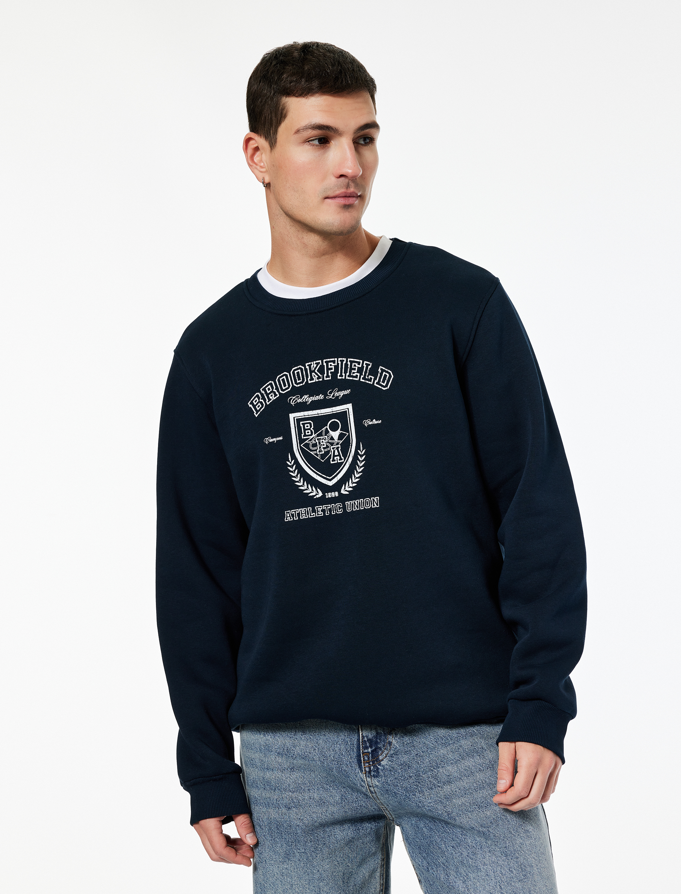   Uzun Kollu Bisiklet Yaka Baskılı Sweatshirt