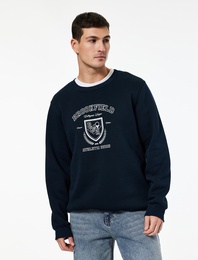 Uzun Kollu Bisiklet Yaka Baskılı Sweatshirt