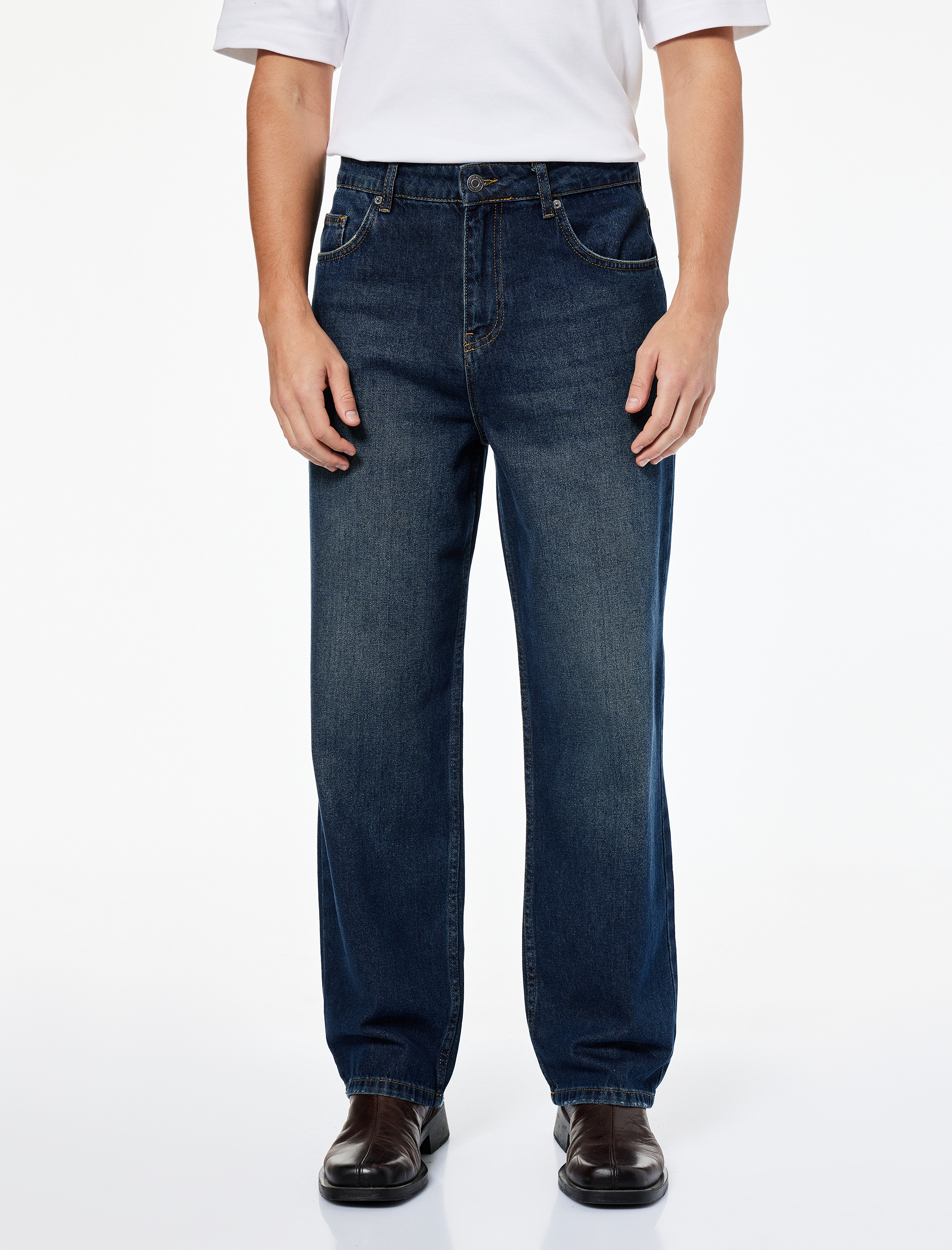   Normal Bel Pamuklu Bol Baggy Jean Pantolon