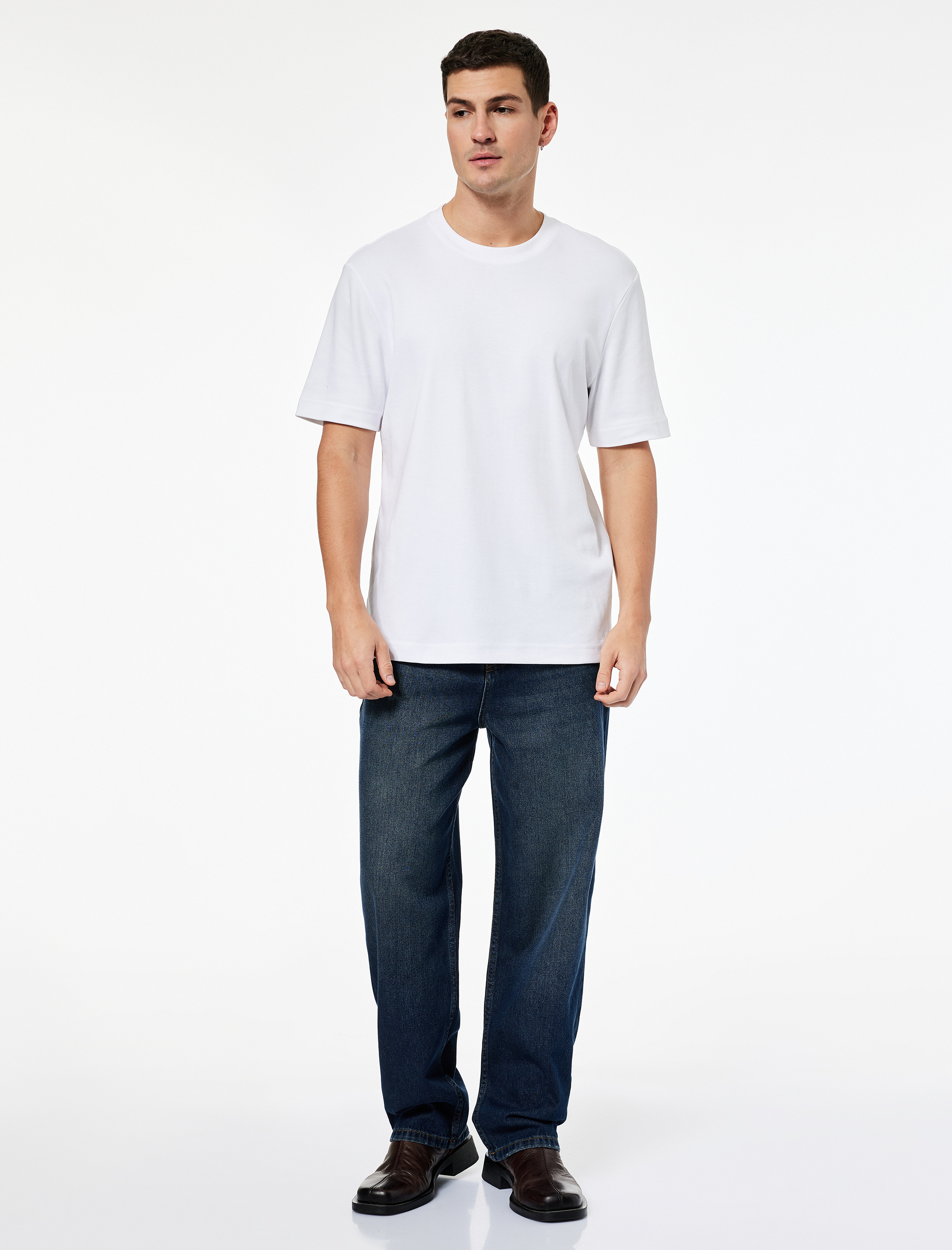   Normal Bel Pamuklu Bol Baggy Jean Pantolon