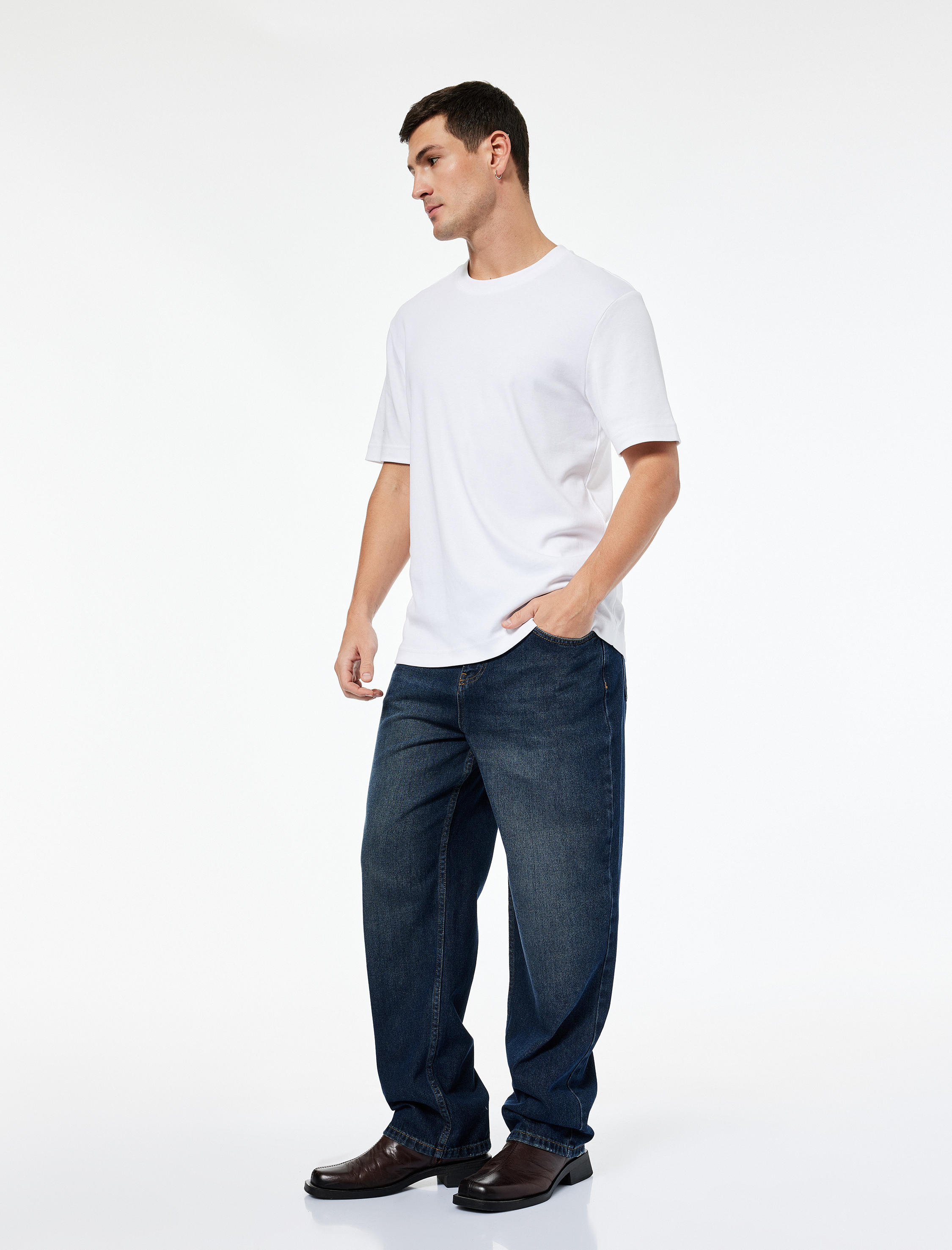   Normal Bel Pamuklu Bol Baggy Jean Pantolon