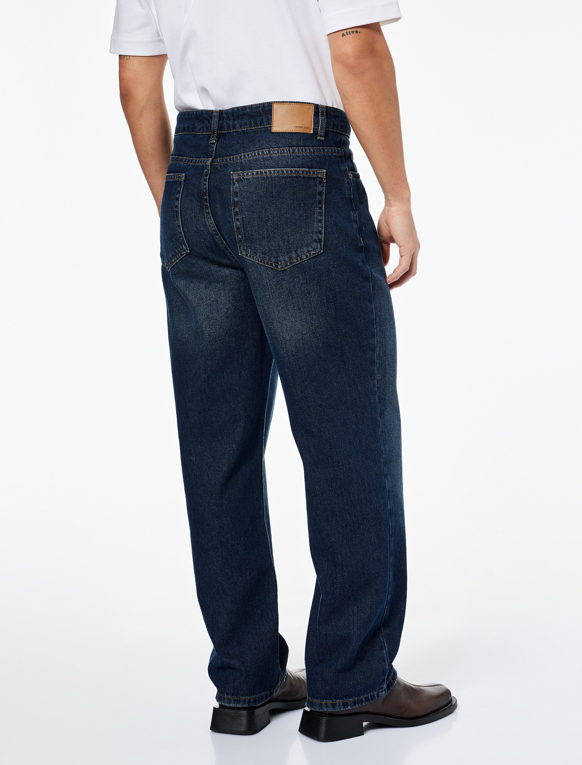   Normal Bel Pamuklu Bol Baggy Jean Pantolon