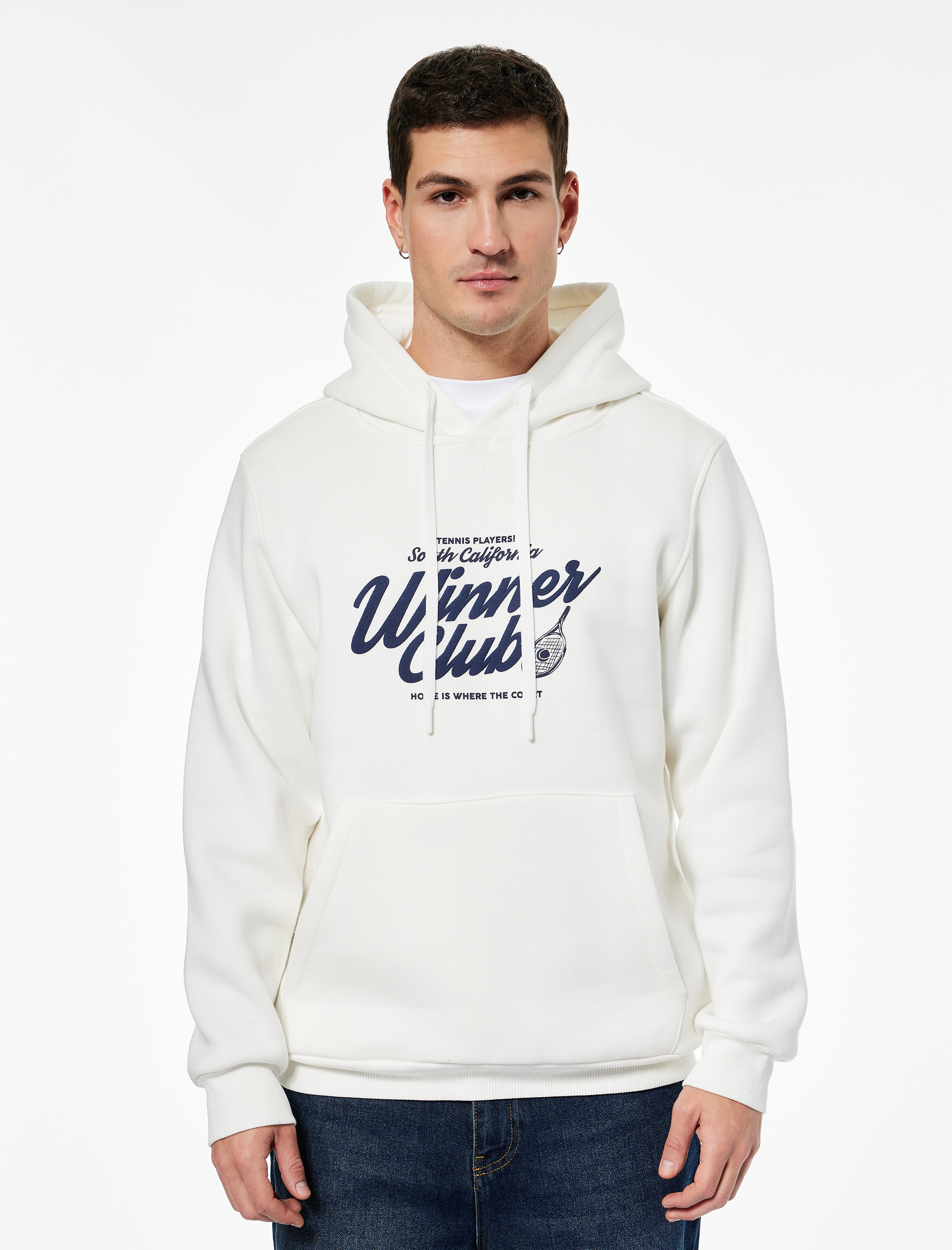   Regular Fit Uzun Kollu Kanguru Cepli Kapşonlu Baskılı Sweatshirt