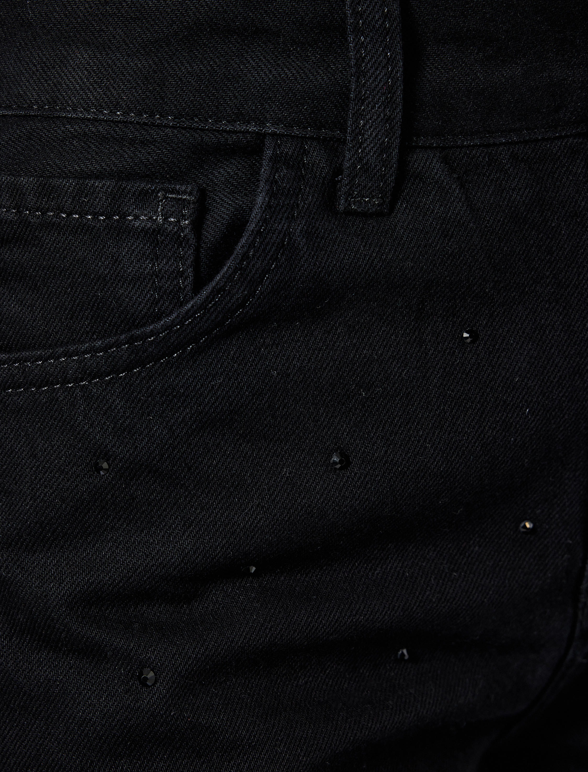   Simli Şerit Detaylı Bol Paça Taşlı Jean Pantolon - Loose Straight Fit Jean