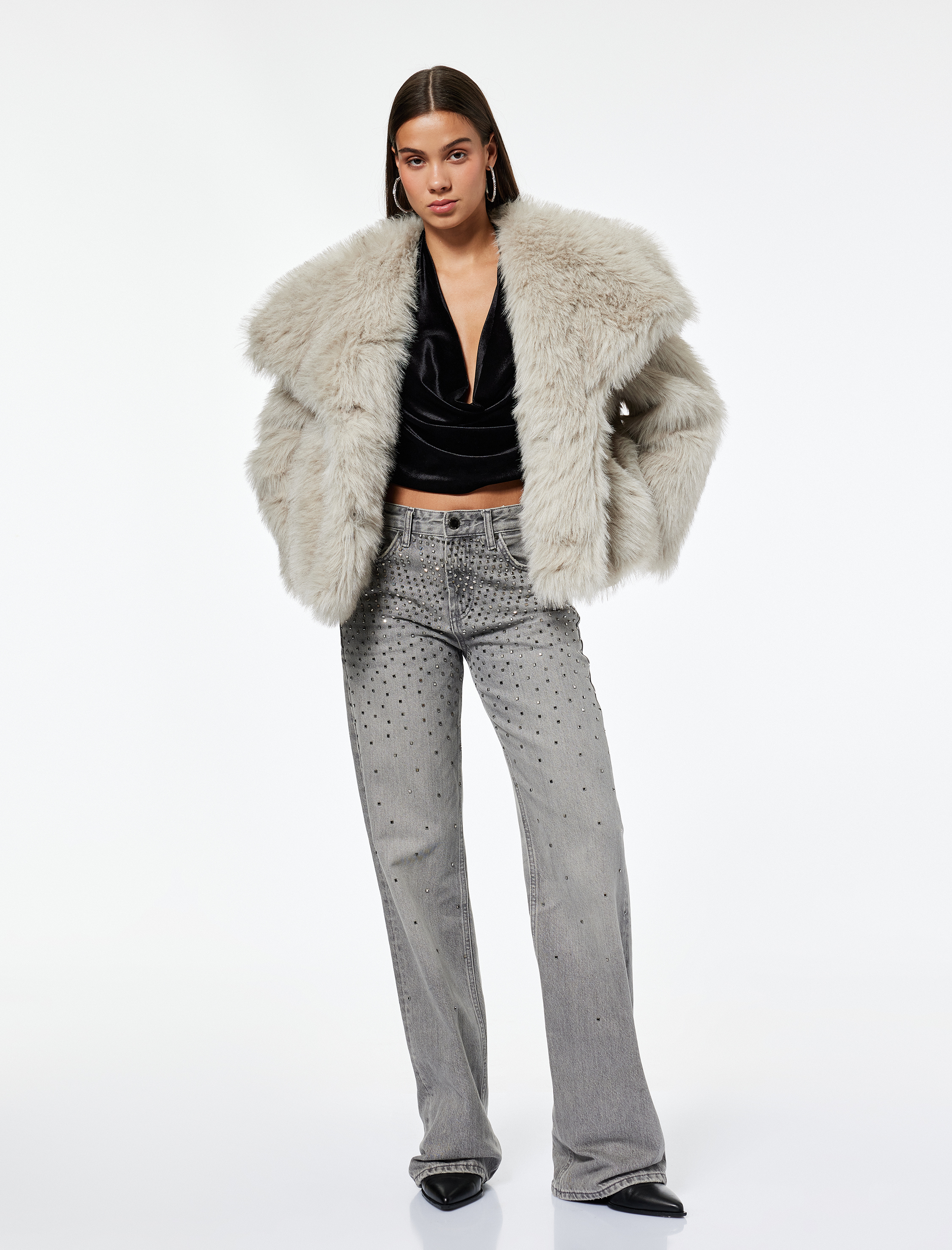   Düz Paça Düğmeli Cepli Pamuklu Taşlı Jean Pantolon - Straight Fit Jean