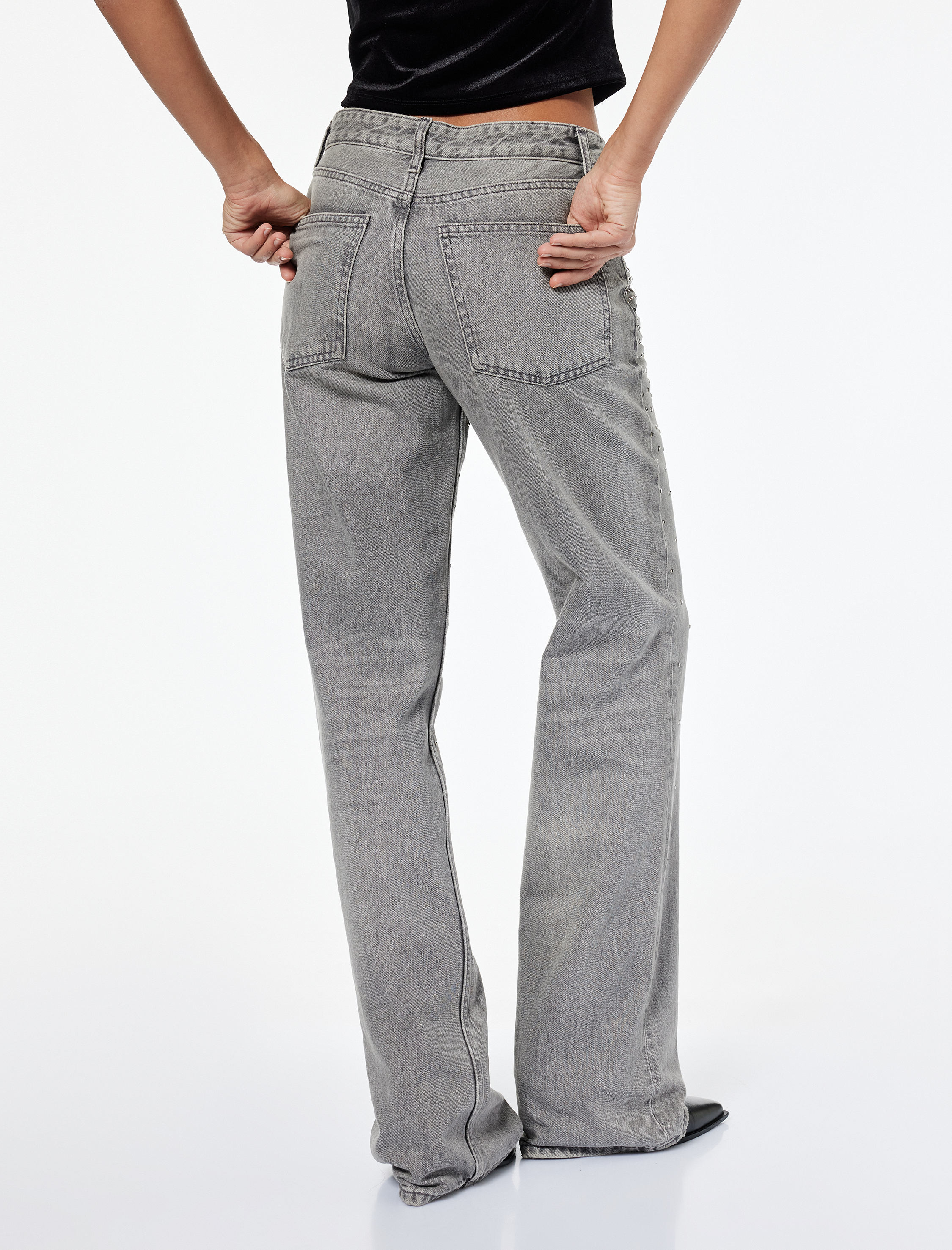   Düz Paça Düğmeli Cepli Pamuklu Taşlı Jean Pantolon - Straight Fit Jean