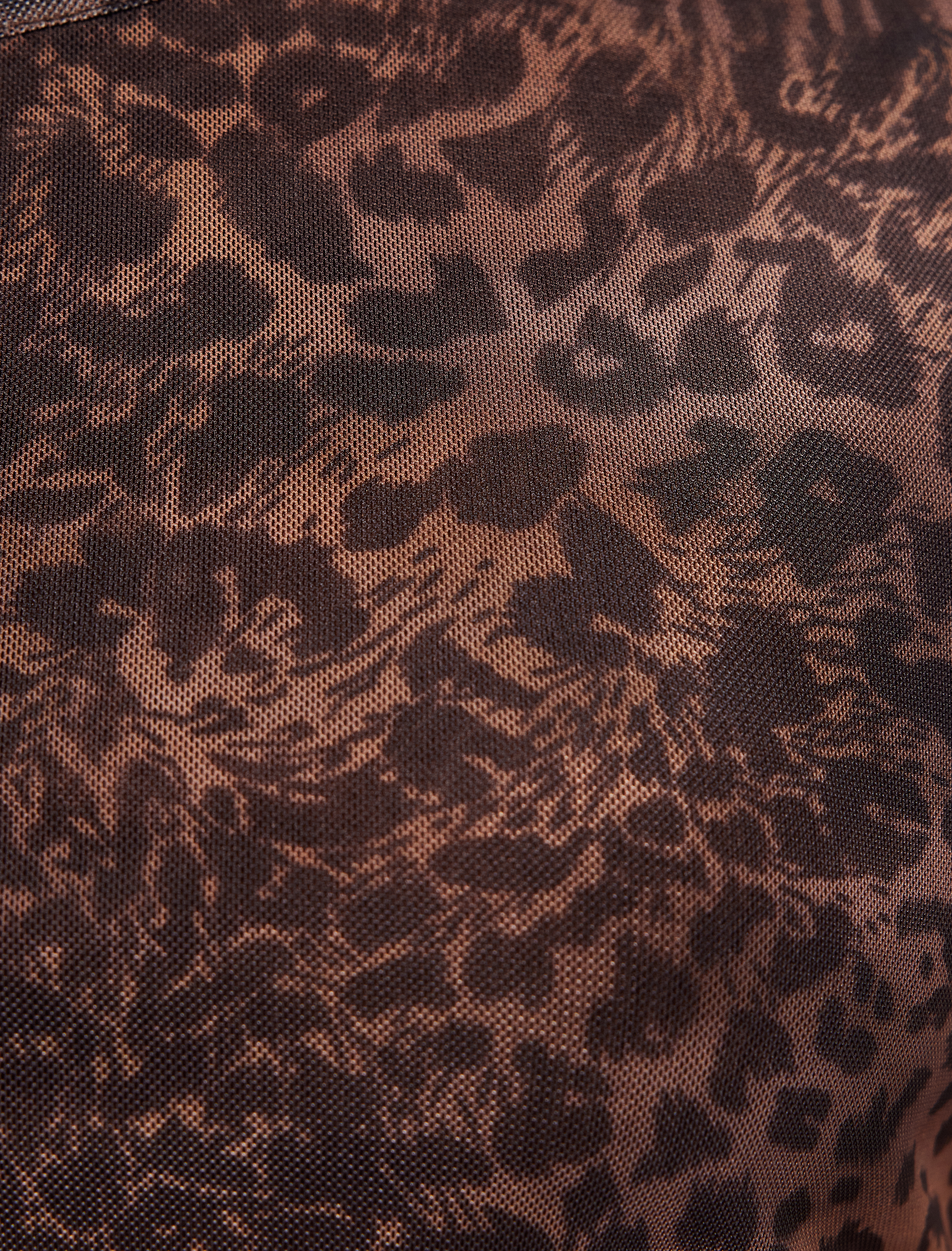   Kolsuz Bisiklet Yaka Yırtmaçlı Drapeli Tül Midi Leopar Elbise