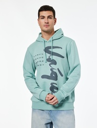 Uzun Kollu Baskılı Kapşonlu Sweatshirt