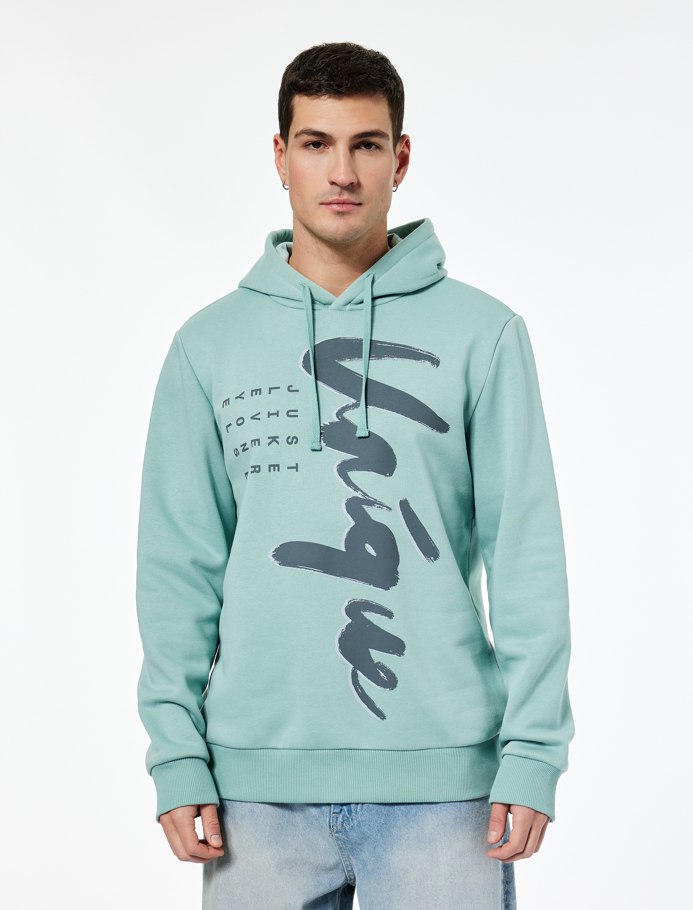   Uzun Kollu Baskılı Kapşonlu Sweatshirt