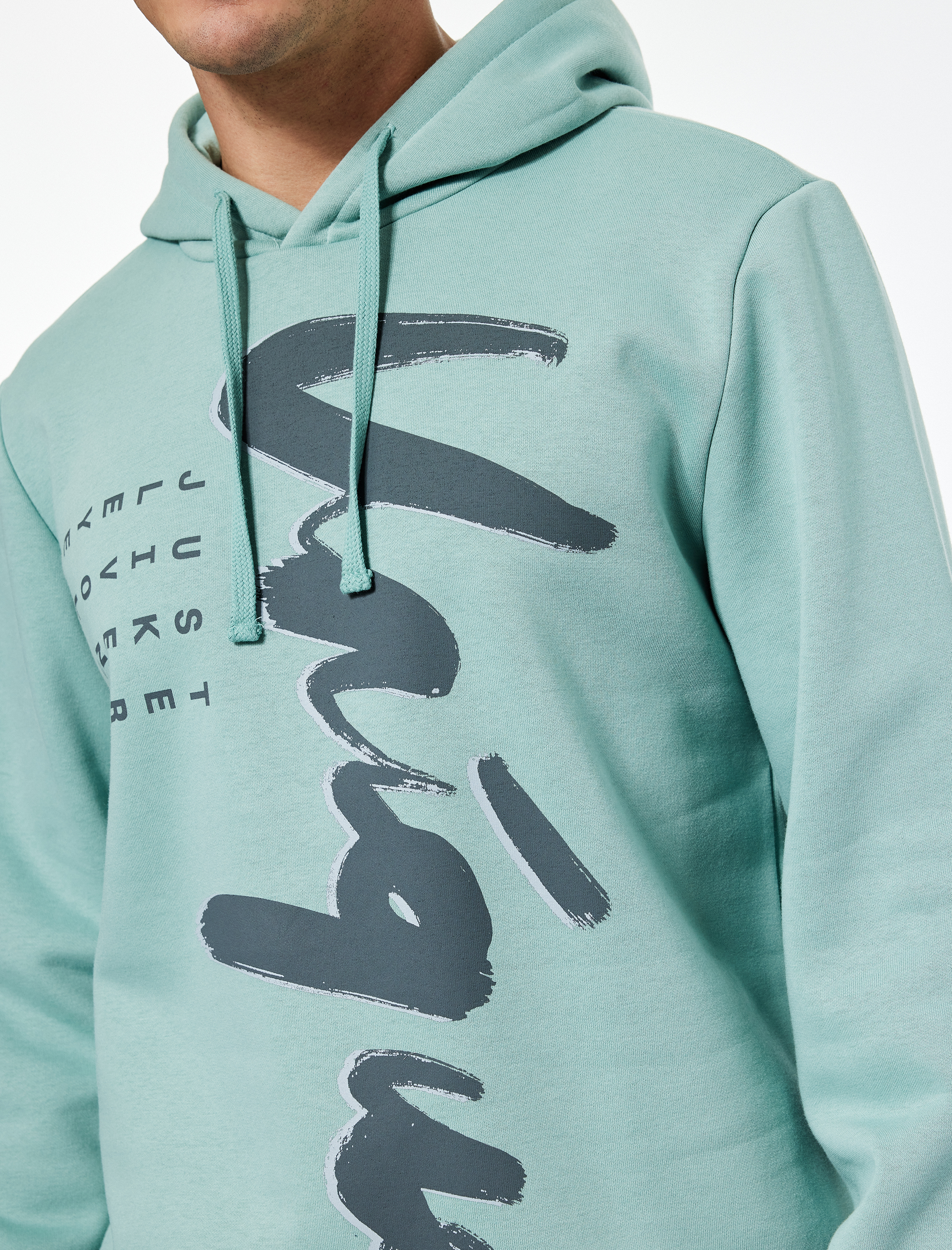   Uzun Kollu Baskılı Kapşonlu Sweatshirt