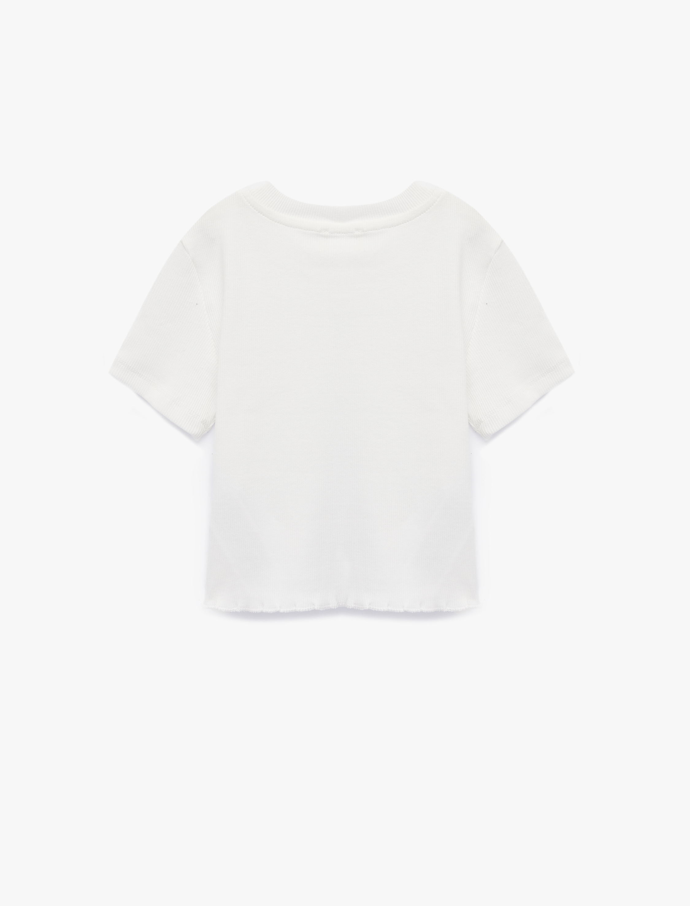  Kız Çocuk Pamuklu Kısa Kollu Kalp Pencere Detaylı Crop Tişört