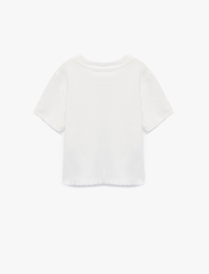 Kız Çocuk Pamuklu Kısa Kollu Kalp Pencere Detaylı Crop Tişört