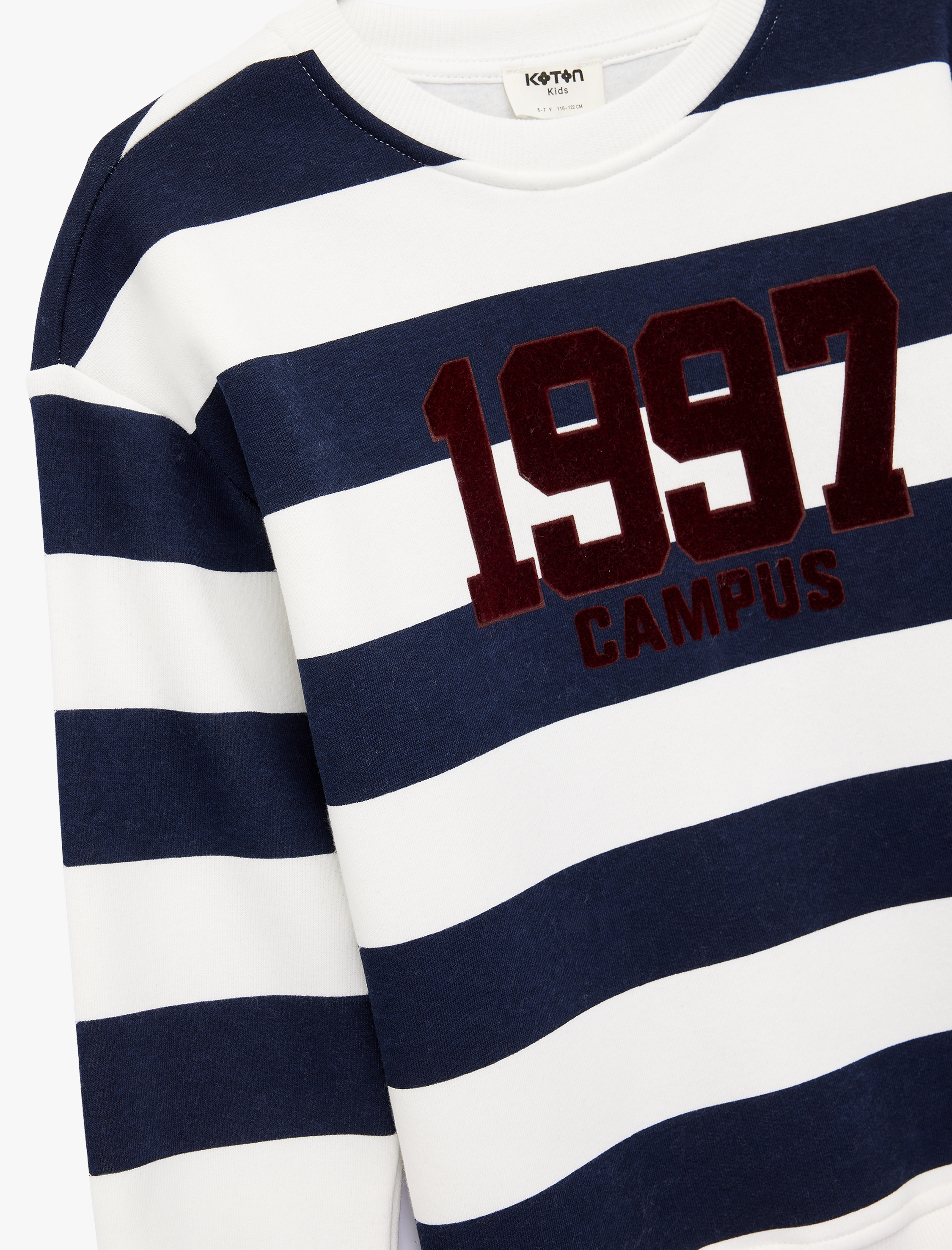  Kız Çocuk Baskılı Uzun Kollu Bisiklet Yaka Çizgili Sweatshirt