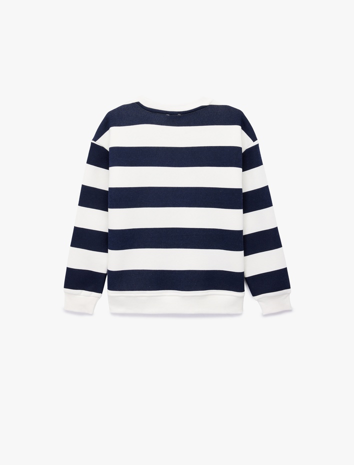 Kız Çocuk Baskılı Uzun Kollu Bisiklet Yaka Çizgili Sweatshirt