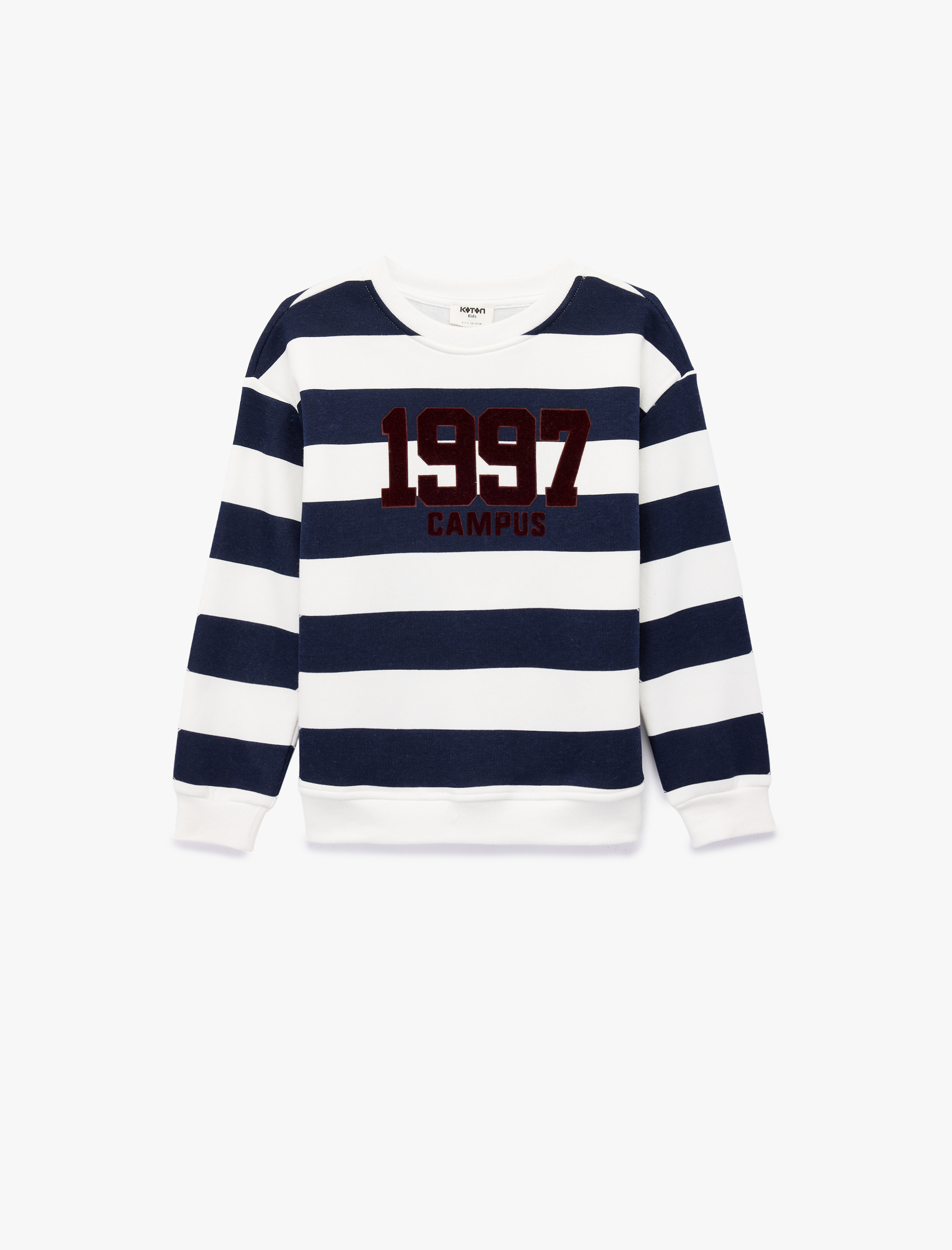  Kız Çocuk Baskılı Uzun Kollu Bisiklet Yaka Çizgili Sweatshirt