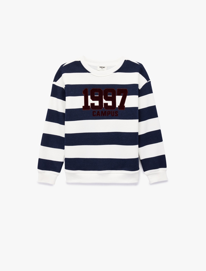 Kız Çocuk Baskılı Uzun Kollu Bisiklet Yaka Çizgili Sweatshirt