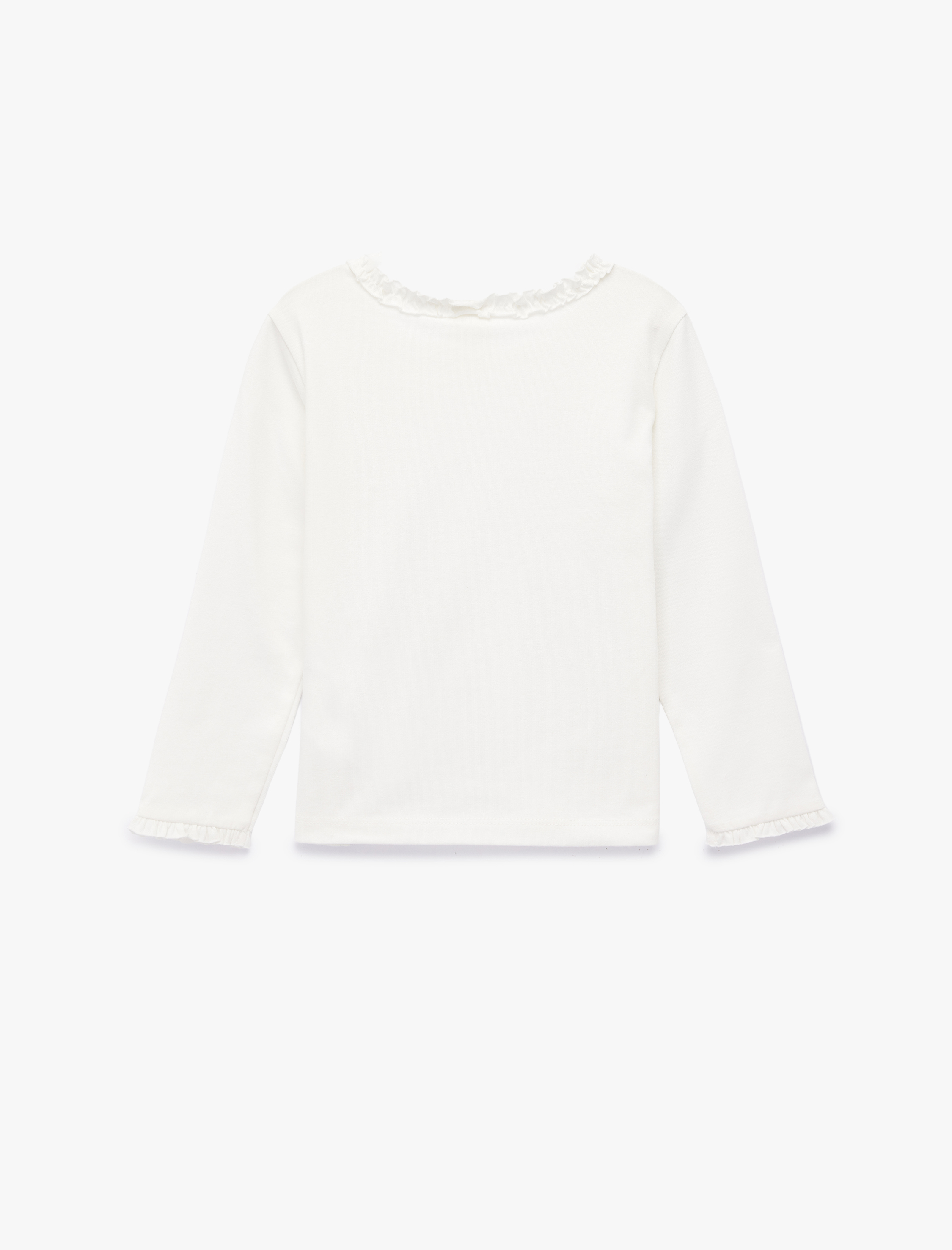  Kız Bebek Pamuklu Fırfırlı Bisiklet Yaka Uzun Kollu Tişört