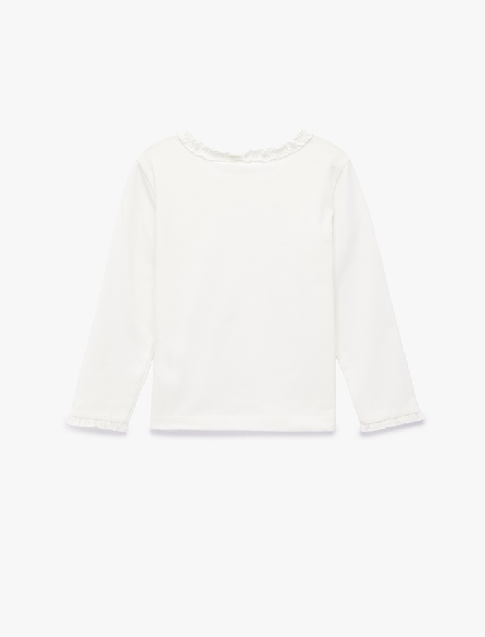 Kız Bebek Pamuklu Fırfırlı Bisiklet Yaka Uzun Kollu Tişört