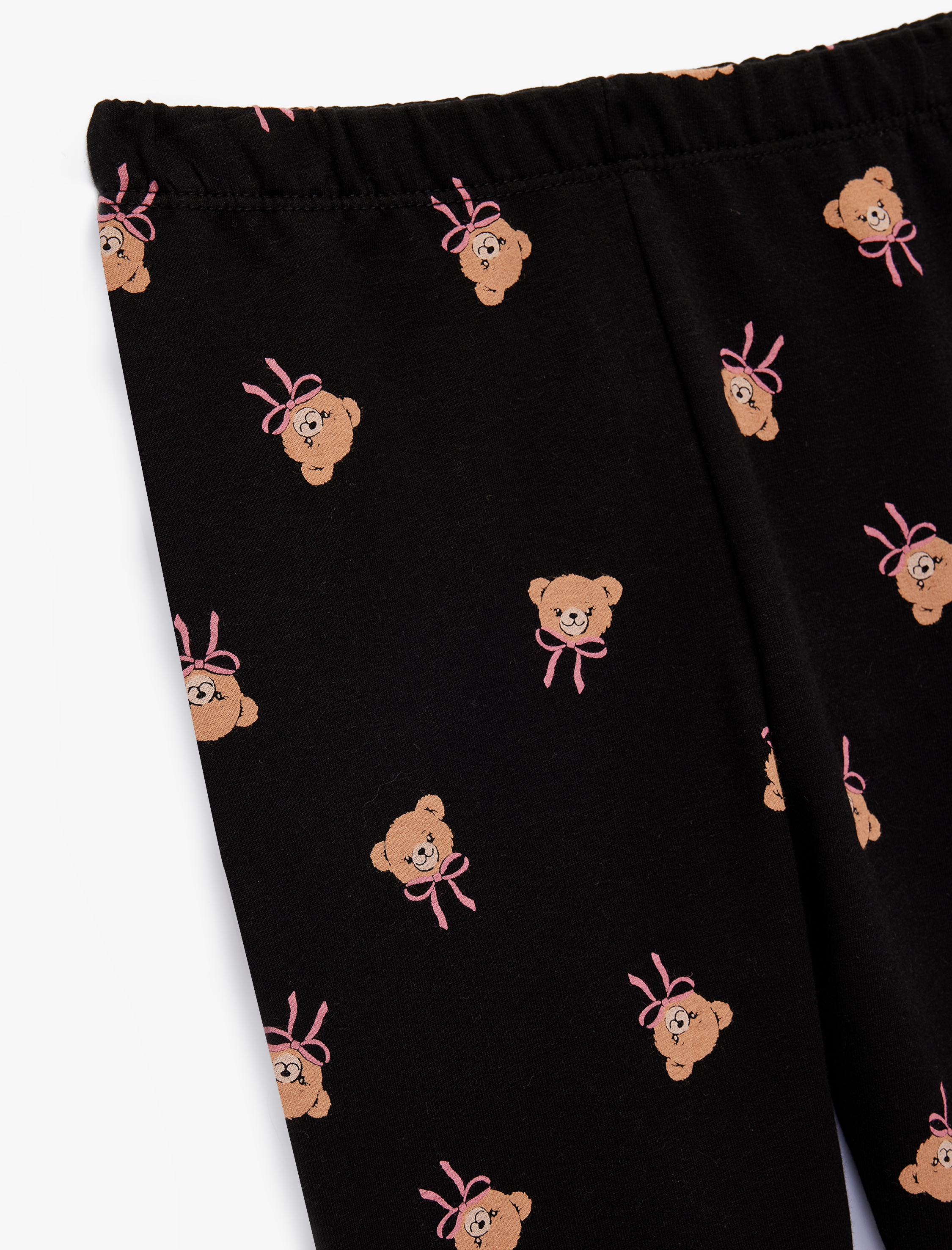  Kız Çocuk Beli Lastikli Ayıcık Baskılı Pamuklu Şardonlu Tayt