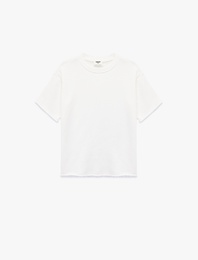 Pamuklu Kısa Kollu Bisiklet Yaka Oversize Basic Tişört