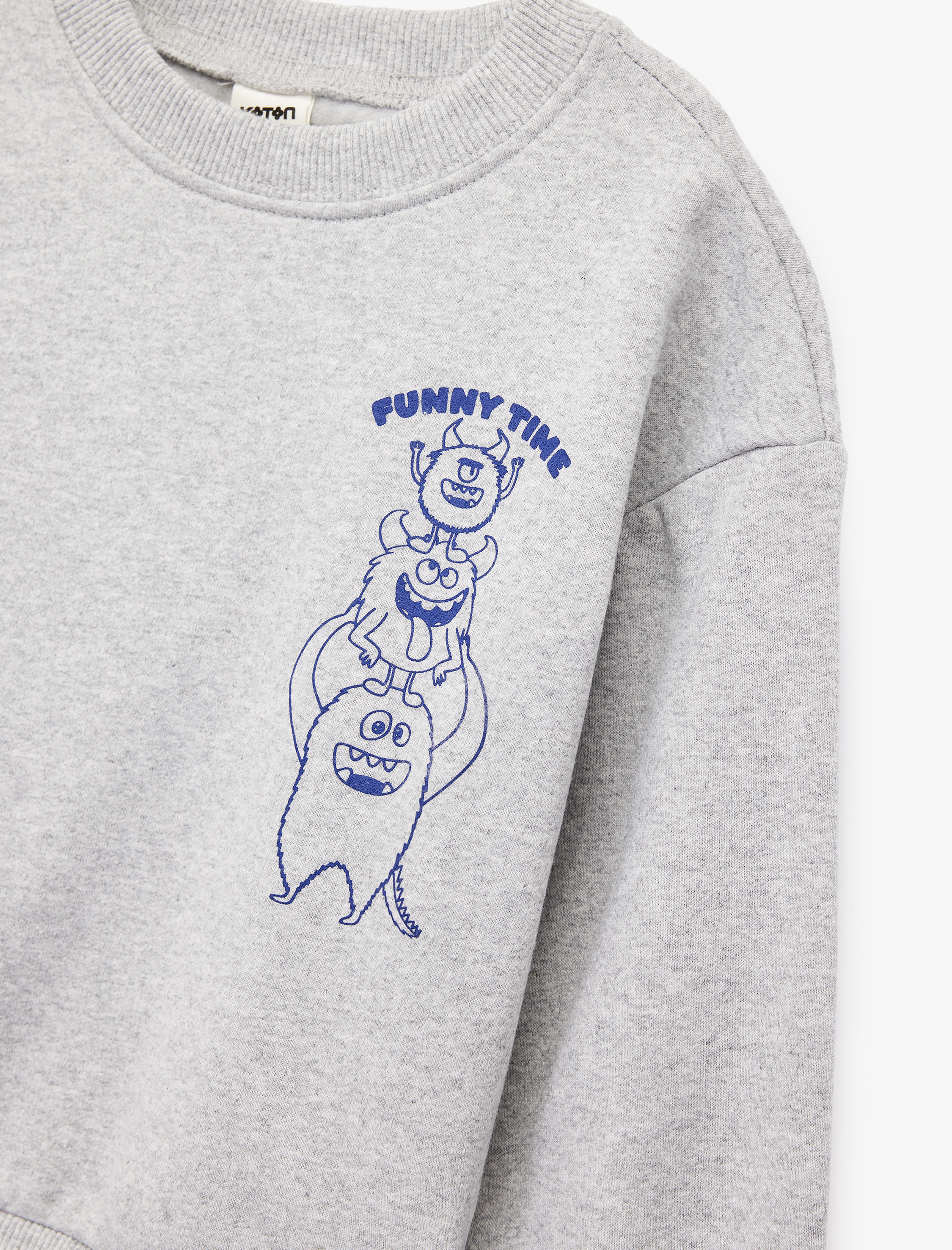  Erkek Bebek Canavar Baskılı Uzun Kollu Bisiklet Yaka Sweatshirt