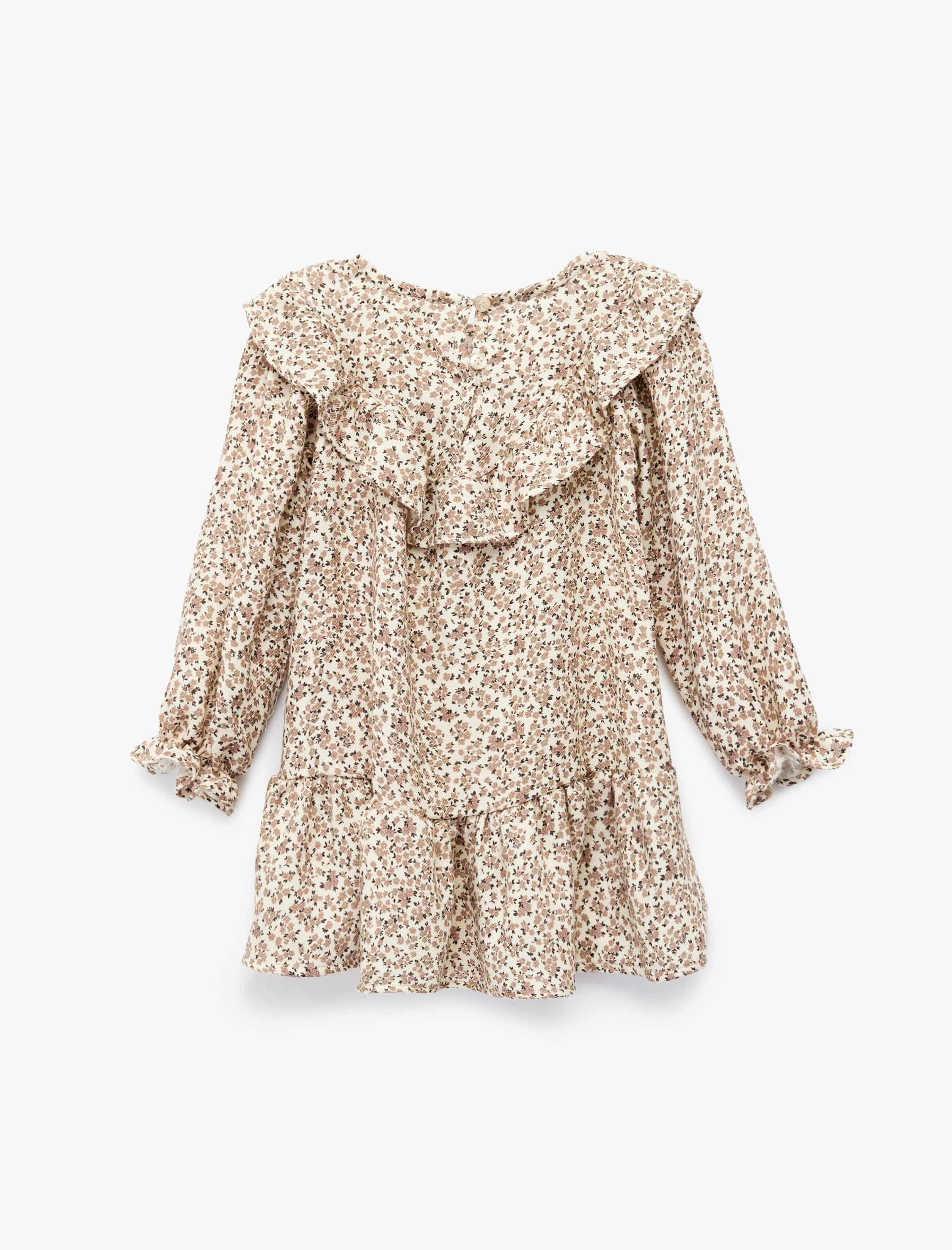  Kız Bebek Uzun Kollu Bisiklet Yaka Fırfırlı Viskon Çiçekli Elbise