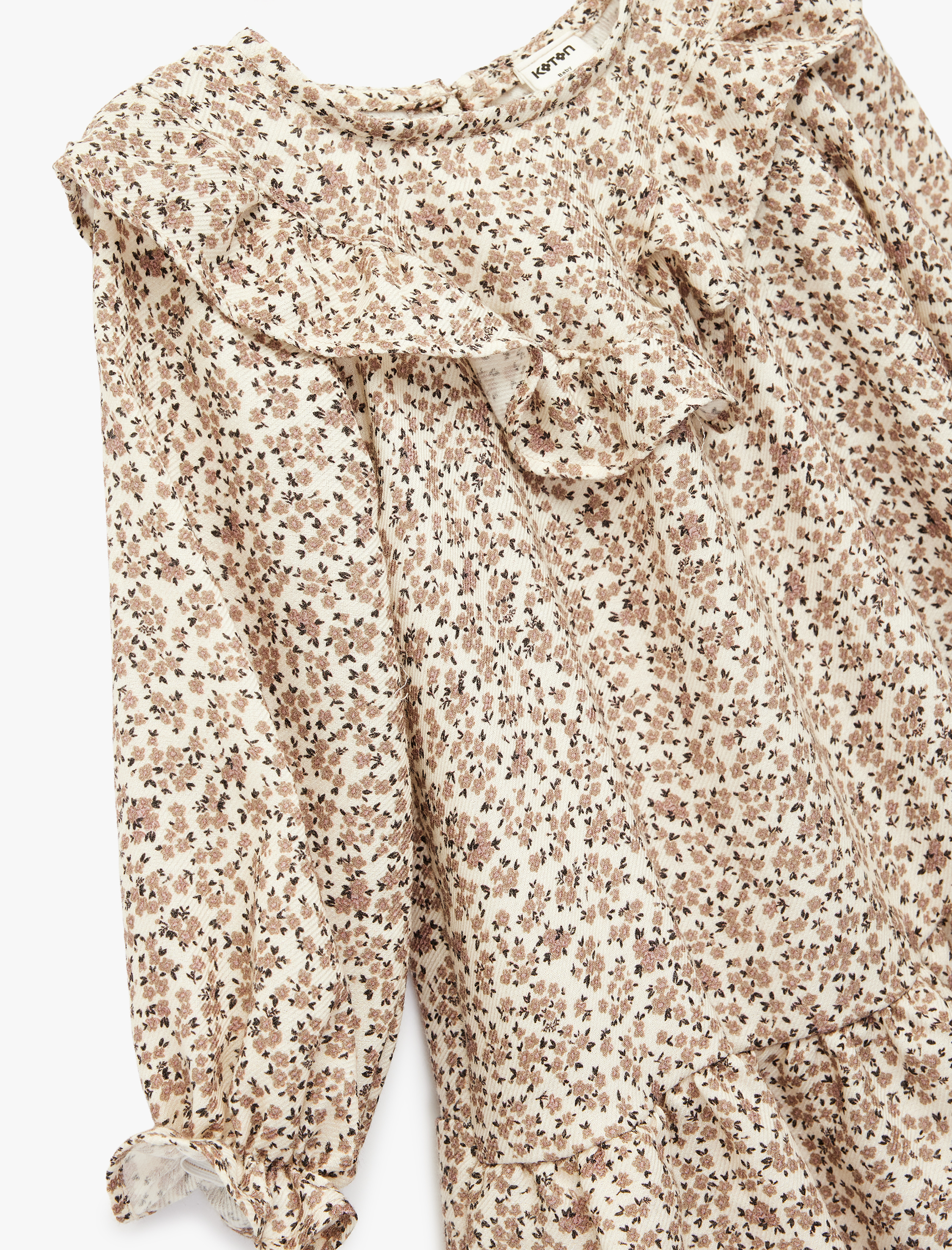  Kız Bebek Uzun Kollu Bisiklet Yaka Fırfırlı Viskon Çiçekli Elbise