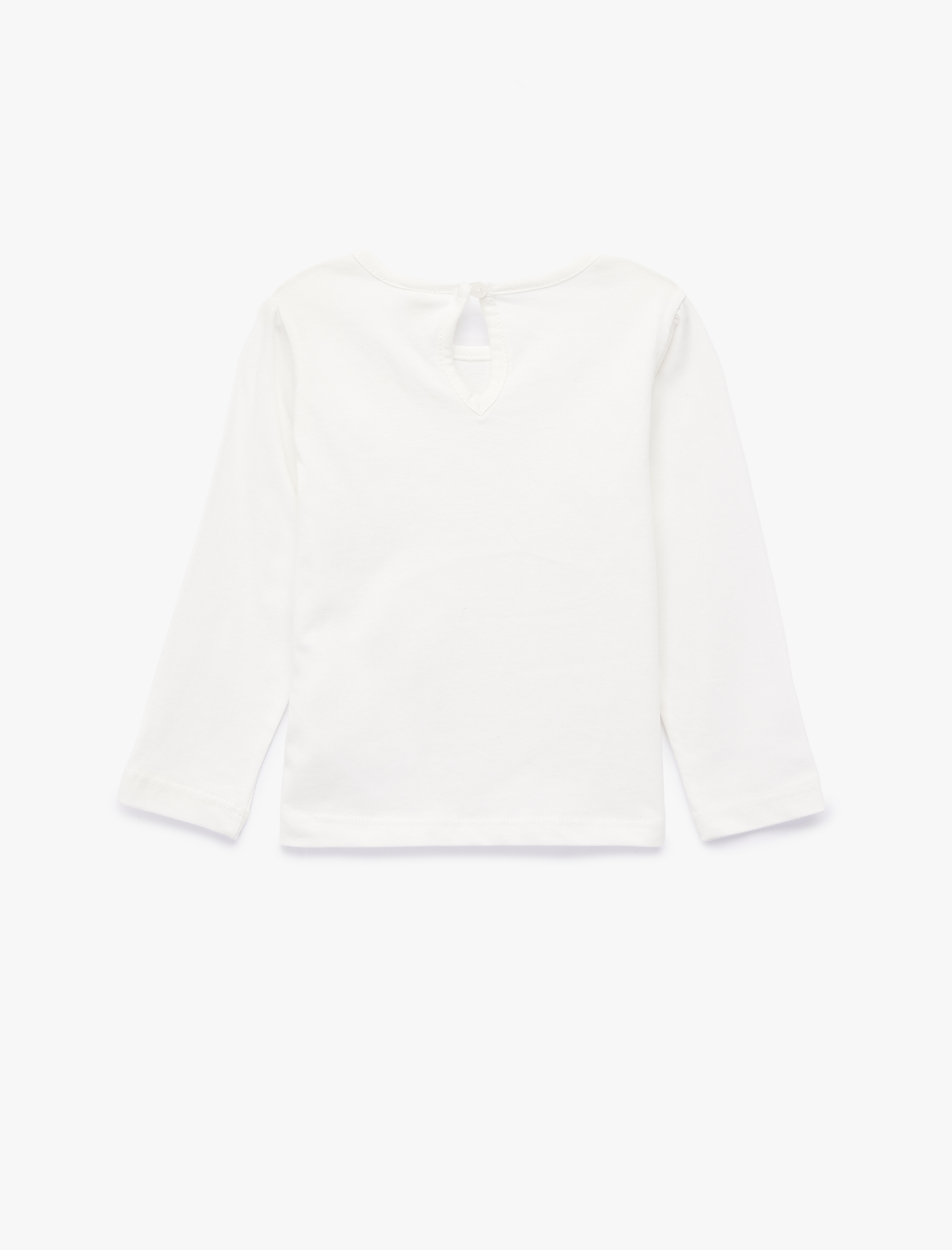  Kız Bebek Bisiklet Yaka Uzun Kollu Fırfır Detaylı Pamuklu Tişört