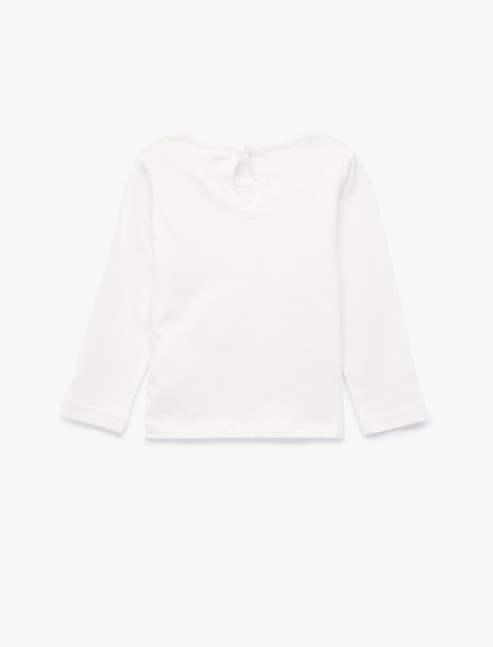 Kız Bebek Bisiklet Yaka Uzun Kollu Fırfır Detaylı Pamuklu Tişört