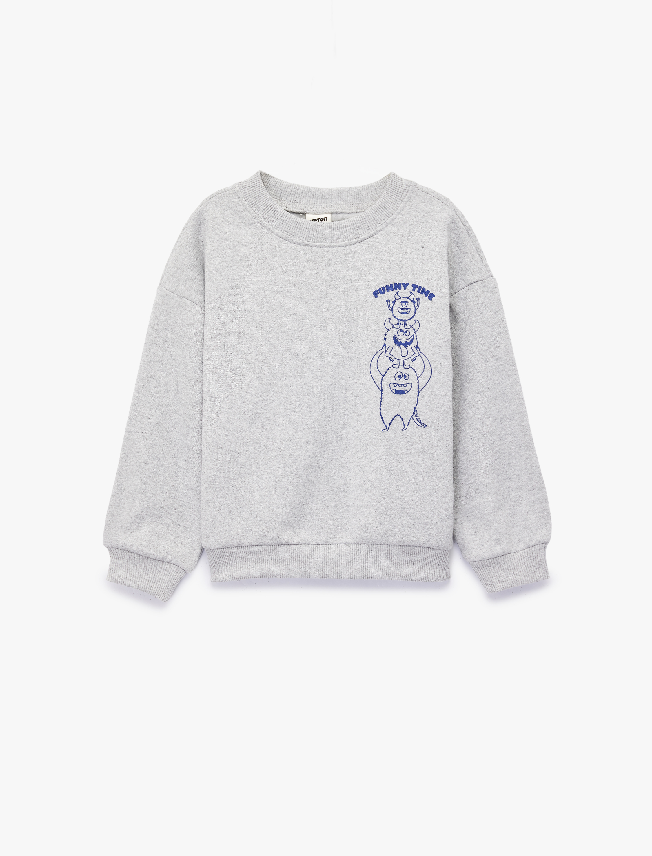  Erkek Bebek Canavar Baskılı Uzun Kollu Bisiklet Yaka Sweatshirt