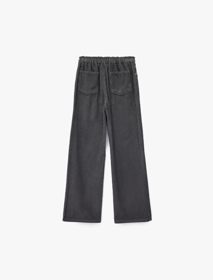 Kız Çocuk Pamuklu Yüksek Bel Bağcıklı Geniş Paça Pantolon