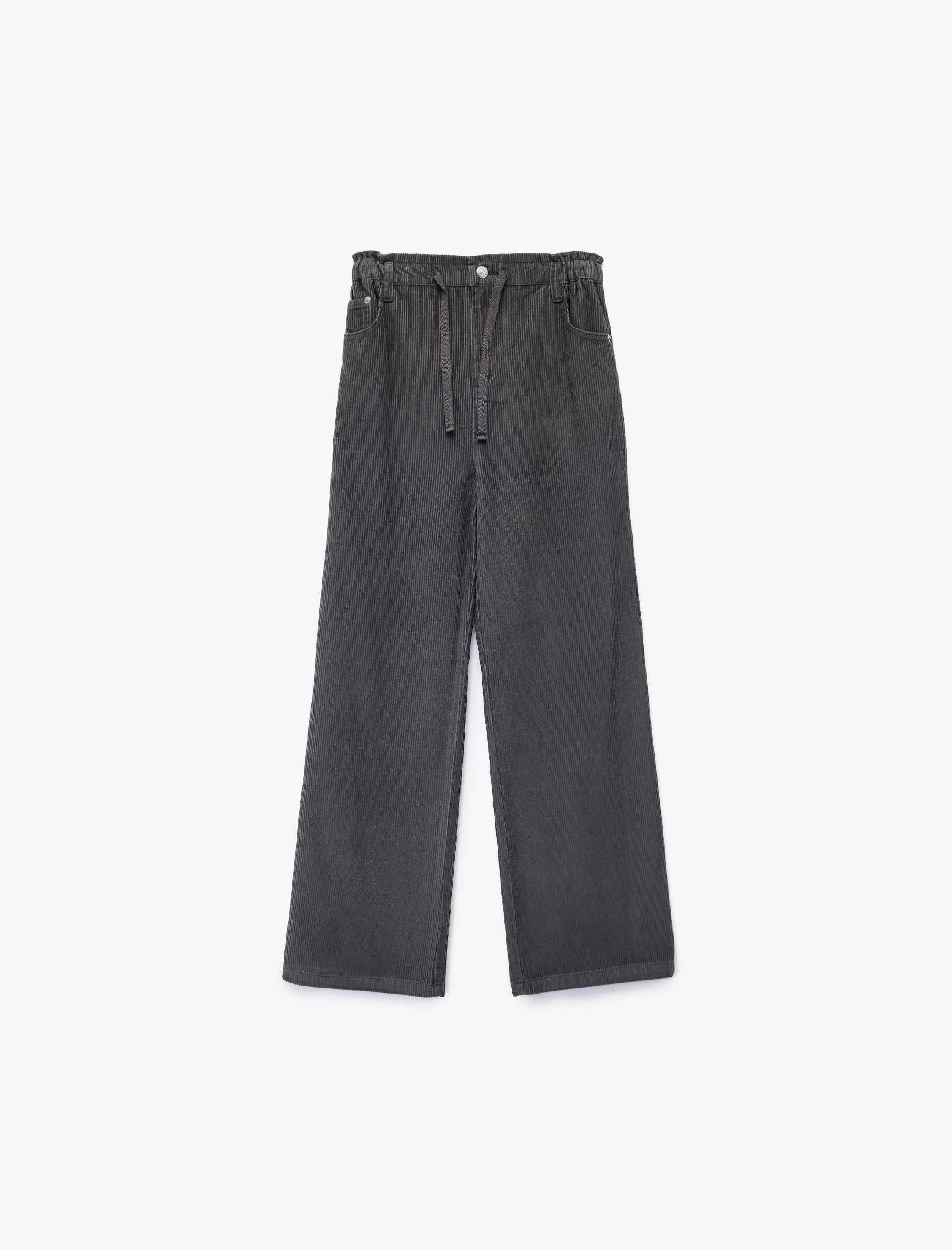  Kız Çocuk Pamuklu Yüksek Bel Bağcıklı Geniş Paça Pantolon