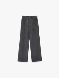 Pamuklu Yüksek Bel Bağcıklı Geniş Paça Pantolon