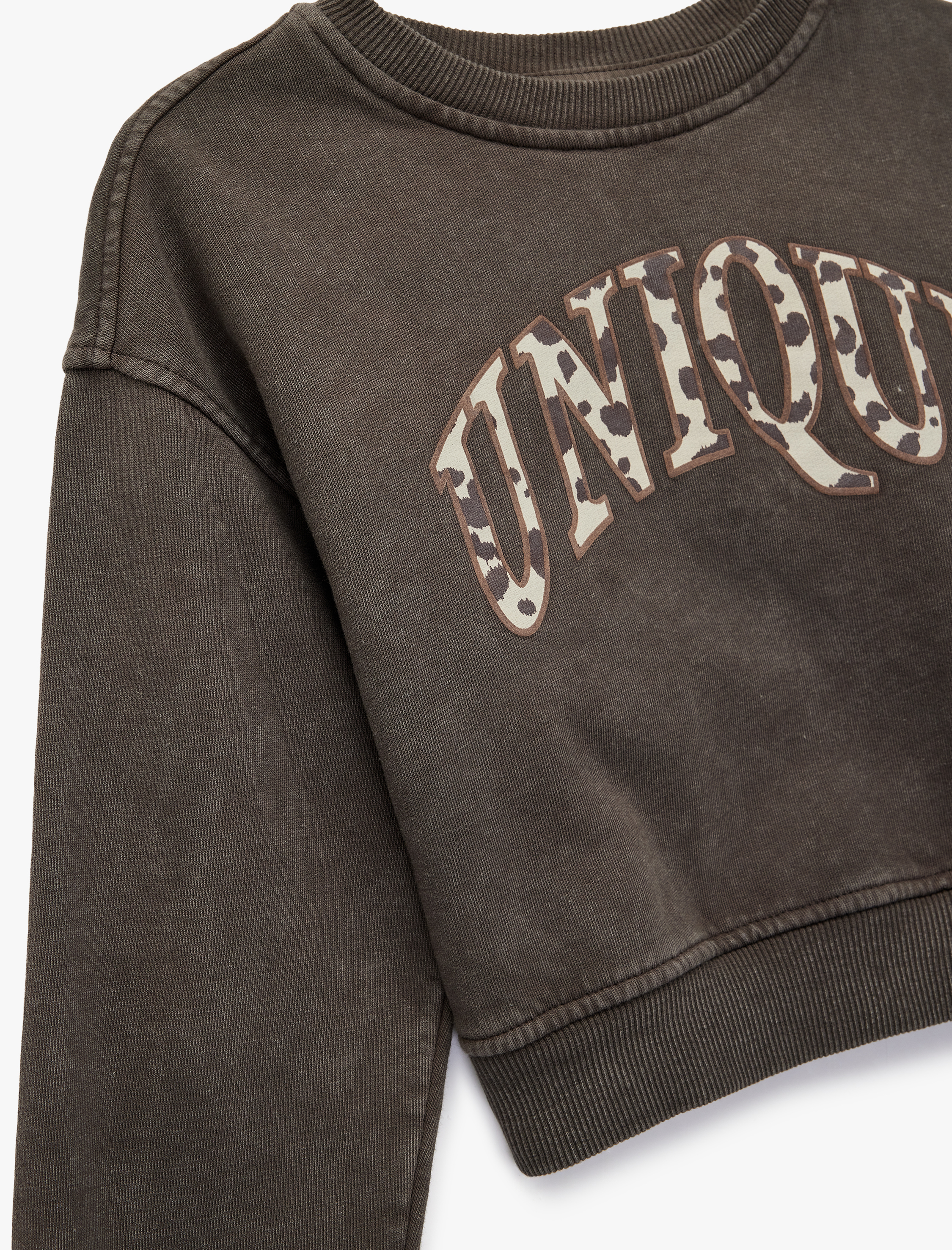  Kız Çocuk Baskılı Uzun Kollu Bisiklet Yaka Crop Sweatshirt