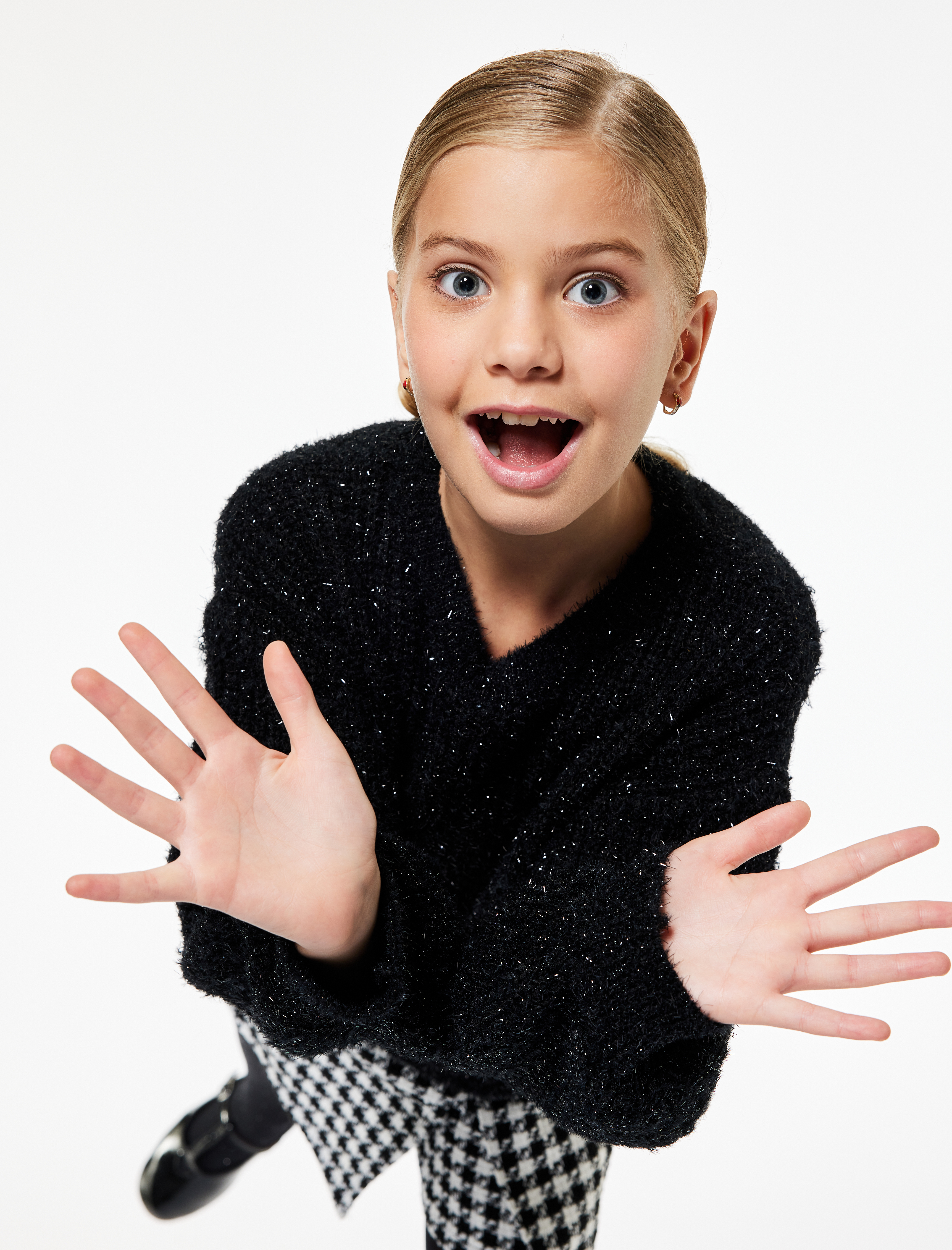  Kız Çocuk Uzun Kollu Bisiklet Yaka Parıltılı Triko Kazak