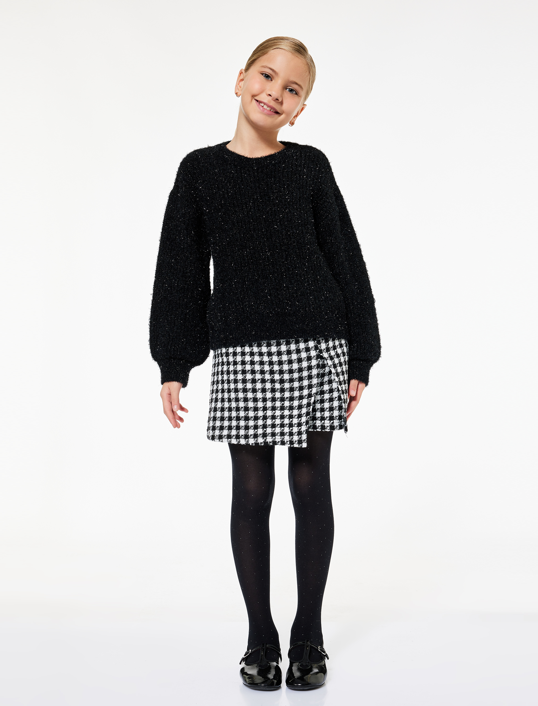  Kız Çocuk Uzun Kollu Bisiklet Yaka Parıltılı Triko Kazak