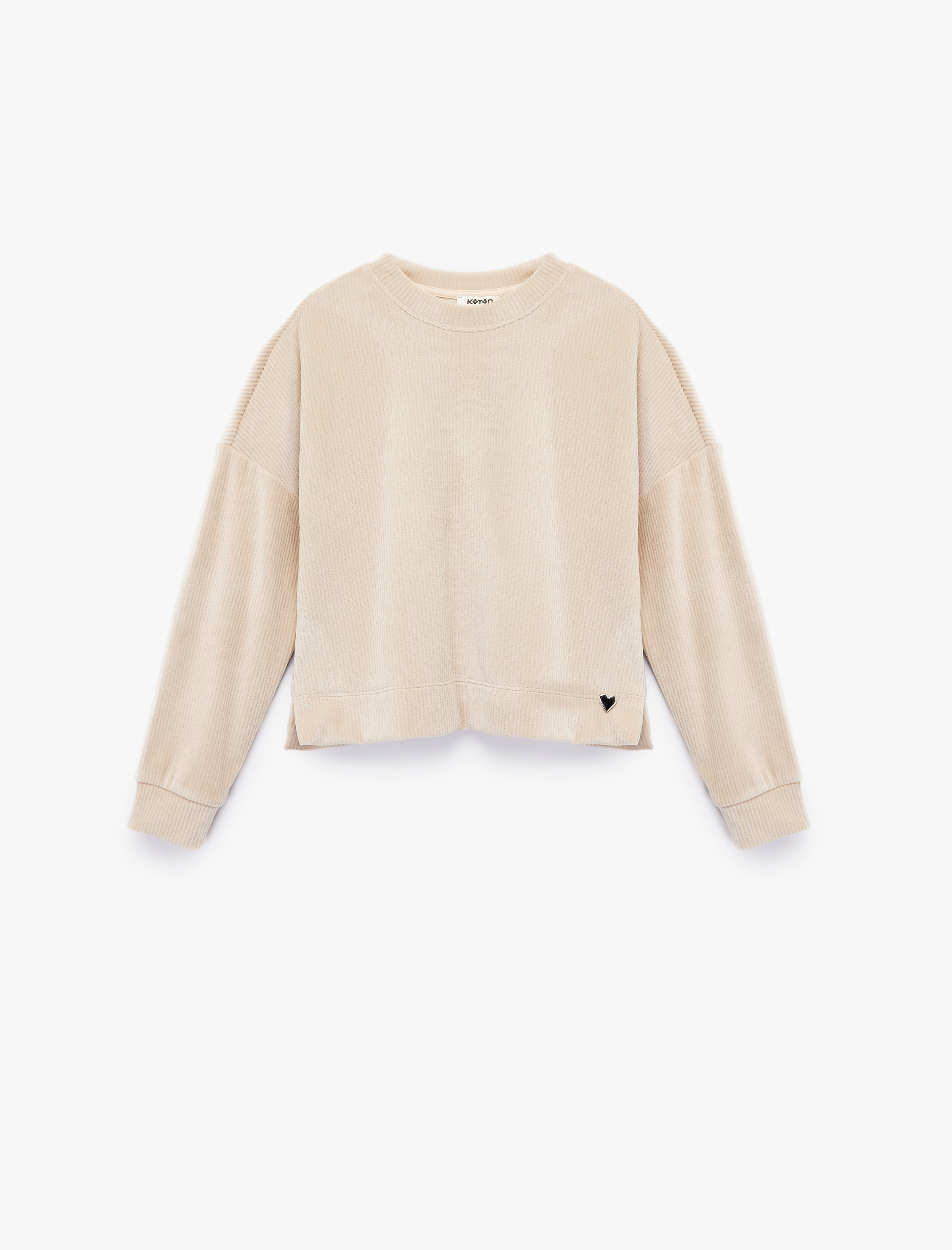  Kız Çocuk Uzun Kollu Bisiklet Yaka Kalp Detaylı Fitilli Sweatshirt