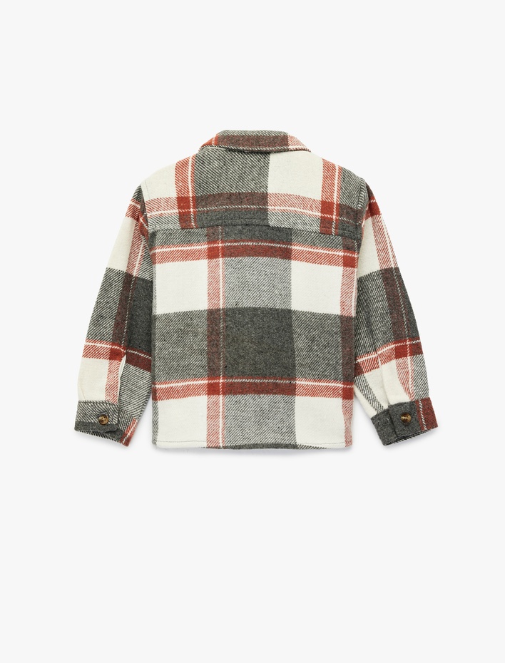 Erkek Bebek Uzun Kollu Cep Detaylı Yün Karışımlı Ekoseli Oduncu Gömlek