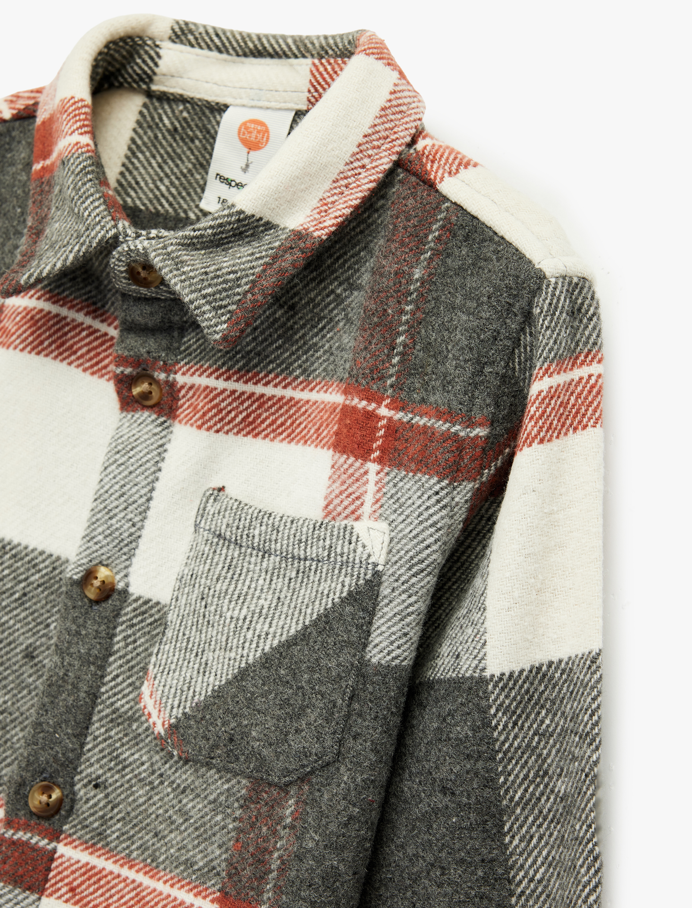  Erkek Bebek Uzun Kollu Cep Detaylı Yün Karışımlı Ekoseli Oduncu Gömlek
