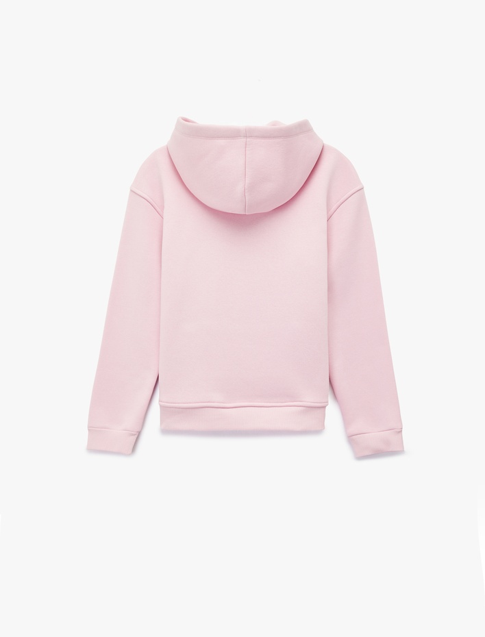 Kız Çocuk Uzun Kollu Kapşonlu Kedi Baskılı Sweatshirt