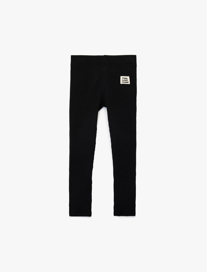 Kız Çocuk Beli Lastikli Etiket Detaylı Pamuklu Tayt