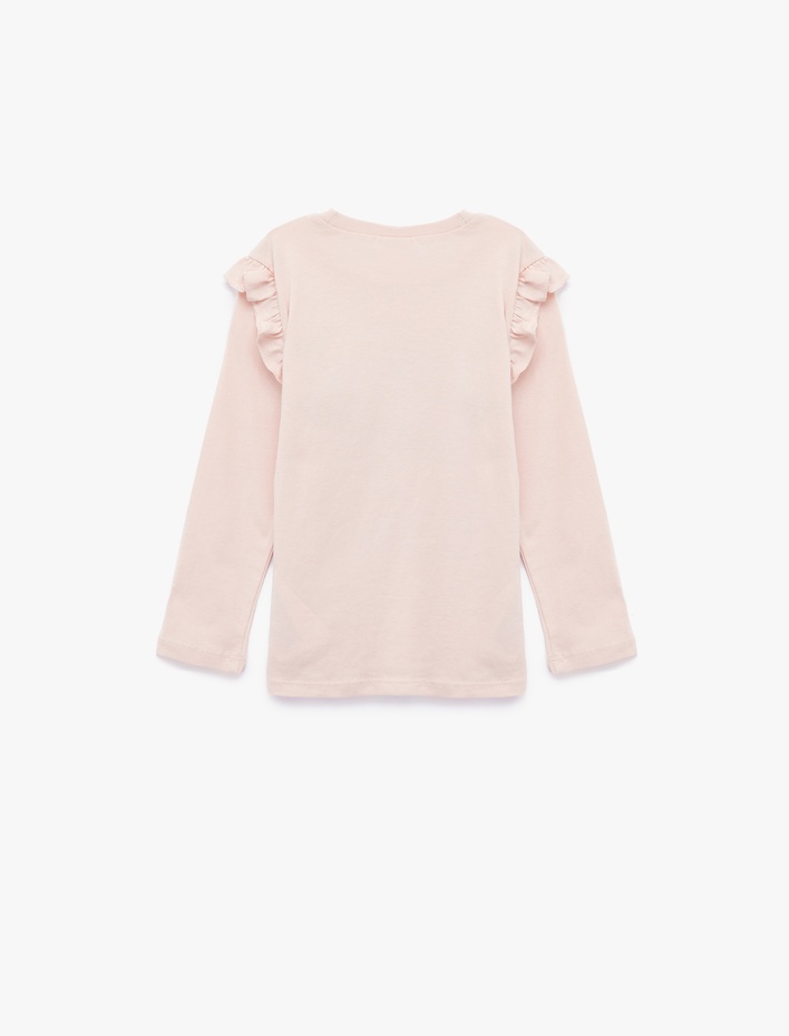 Kız Bebek Balerin Baskılı Uzun Kollu Bisiklet Yaka Pamuklu Tişört