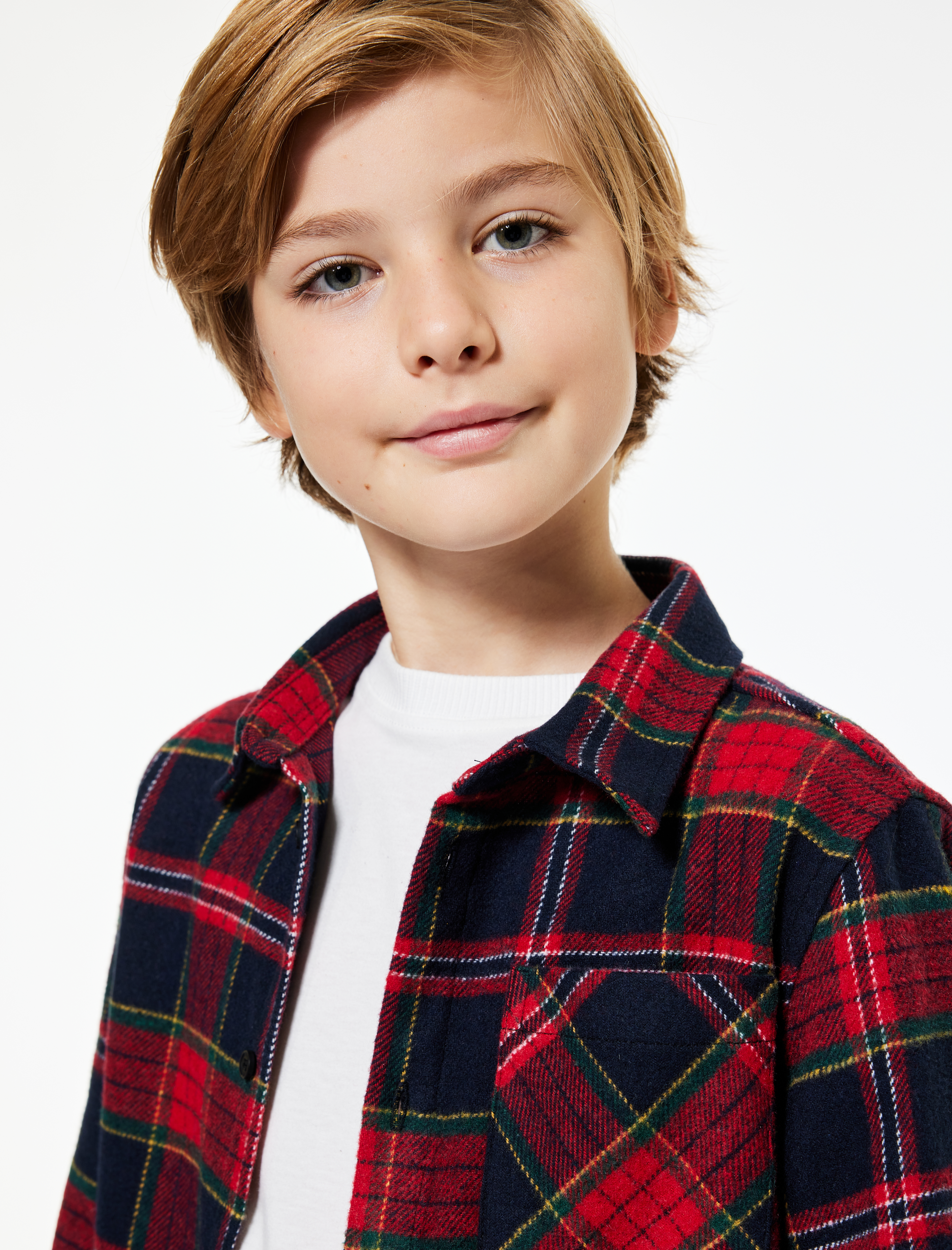  Erkek Çocuk Ekoseli Uzun Kollu Düğmeli Yün Karışımlı Oduncu Gömlek