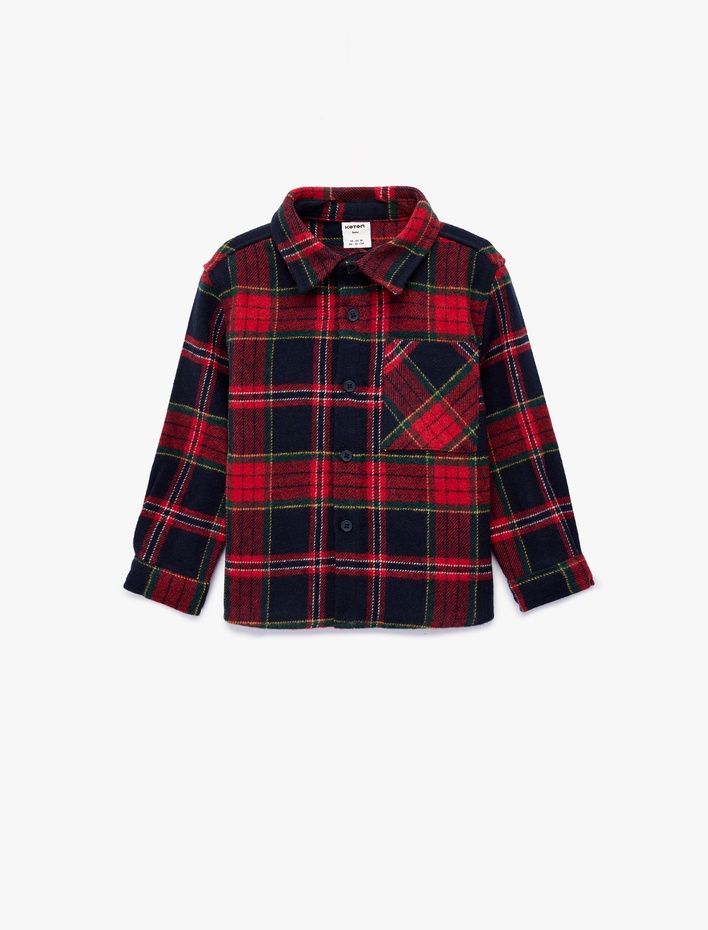 Erkek Bebek Uzun Kollu Cep Detaylı Yün Karışımlı Ekoseli Oduncu Gömlek